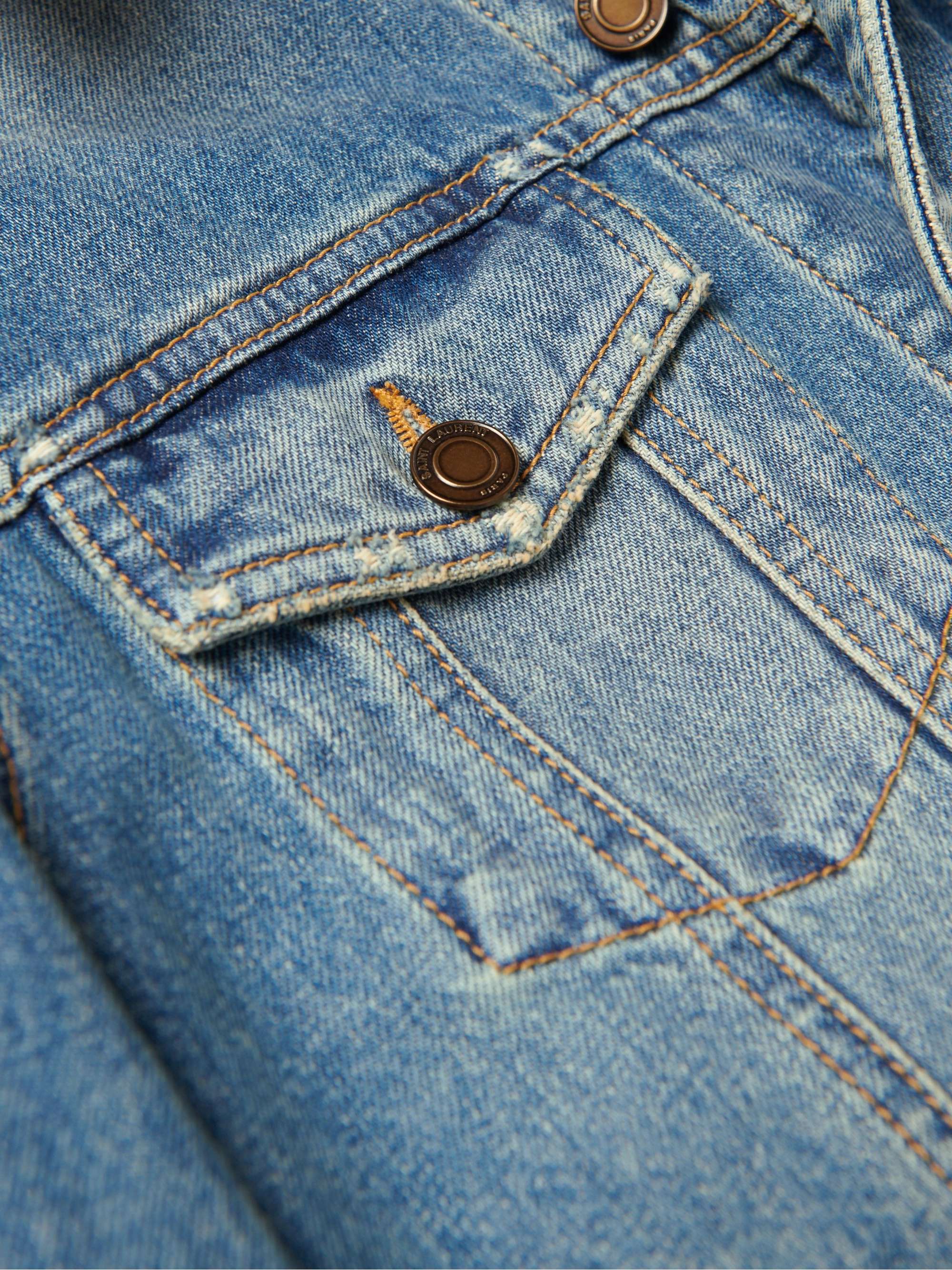 SAINT LAURENT Slim-Fit Shearling-Trimmed Denim Trucker Jacket
