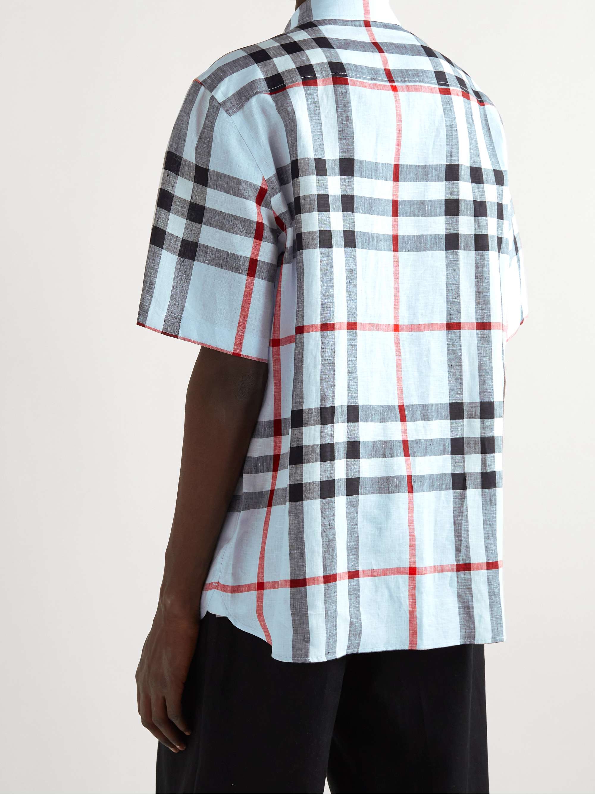 BURBERRY Oversized Camp-Collar Checked Linen Shirt