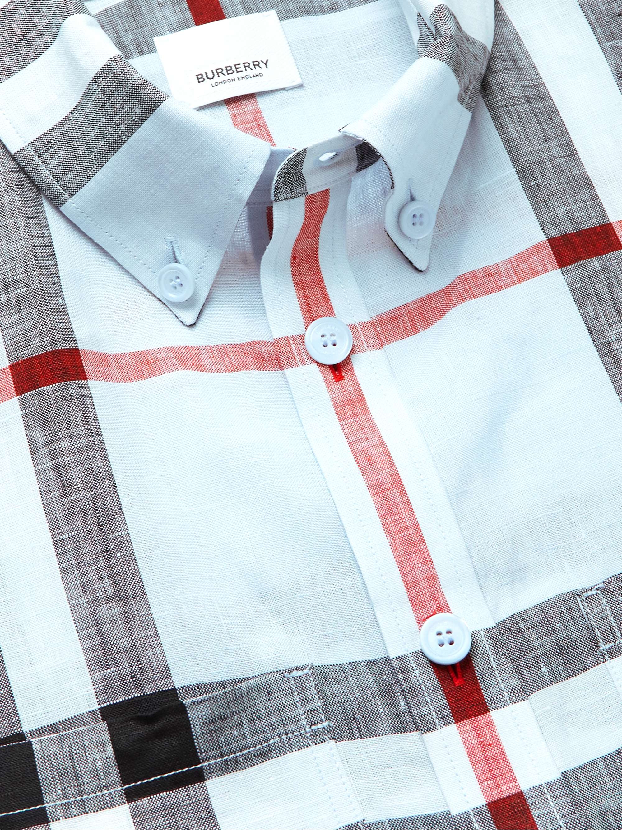 BURBERRY Oversized Camp-Collar Checked Linen Shirt