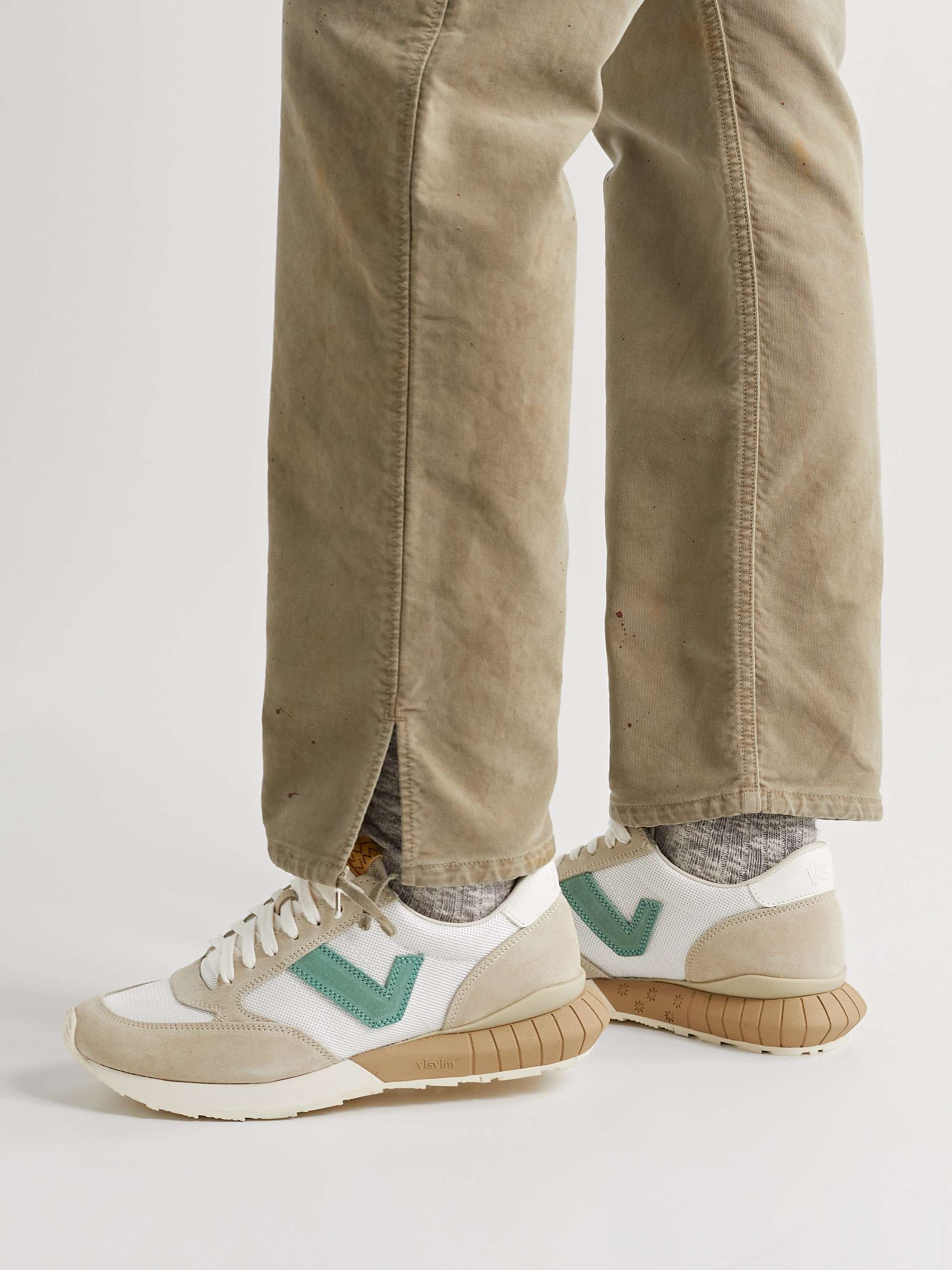 VISVIM Dunand Suede and Leather-Trimmed Mesh Sneakers