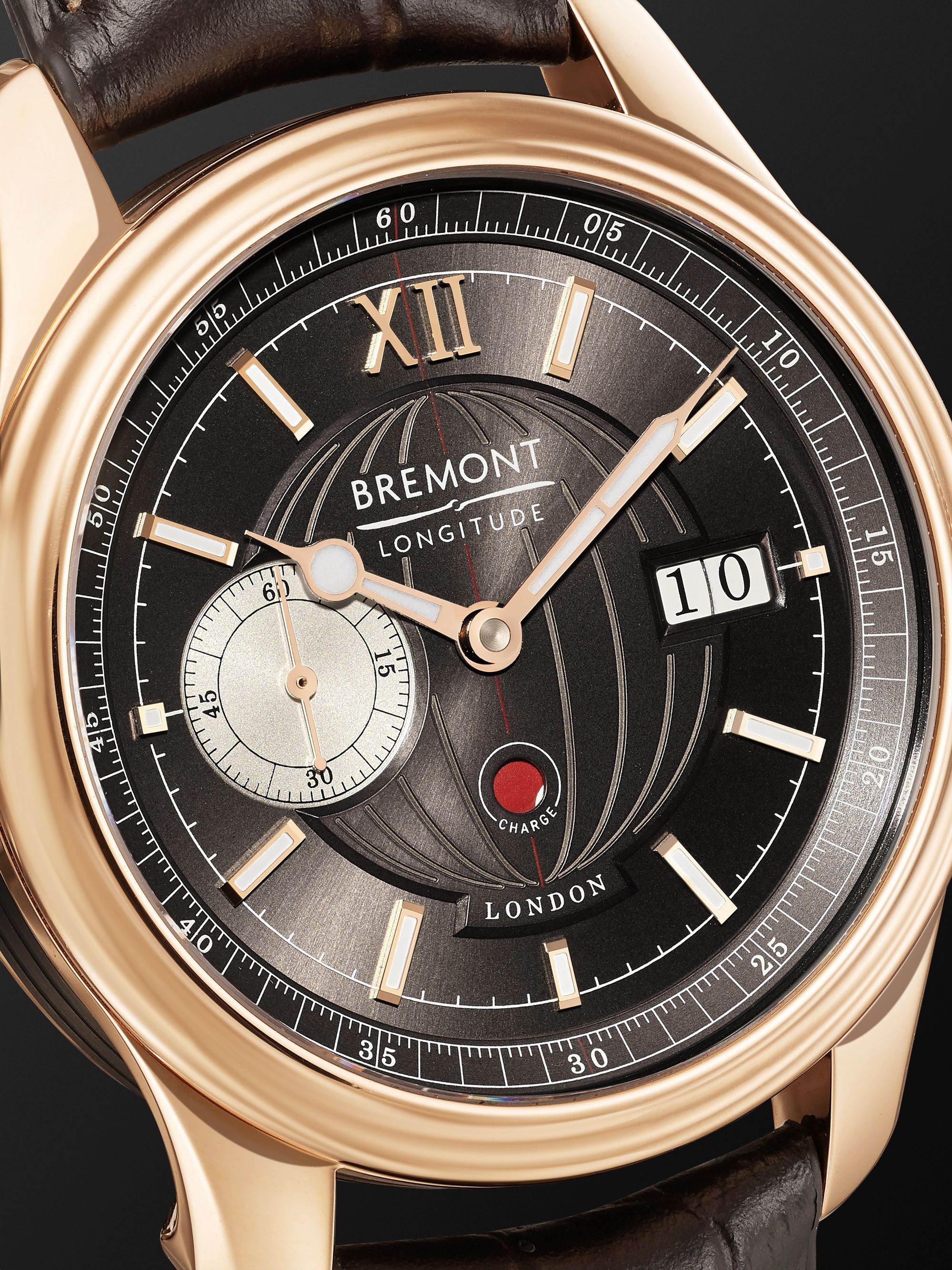 BREMONT Longitude Limited Edition Automatic 40mm 18-Karat Rose Gold and Croc-Effect Leather Watch, Ref. No. LONGITUDE-RG