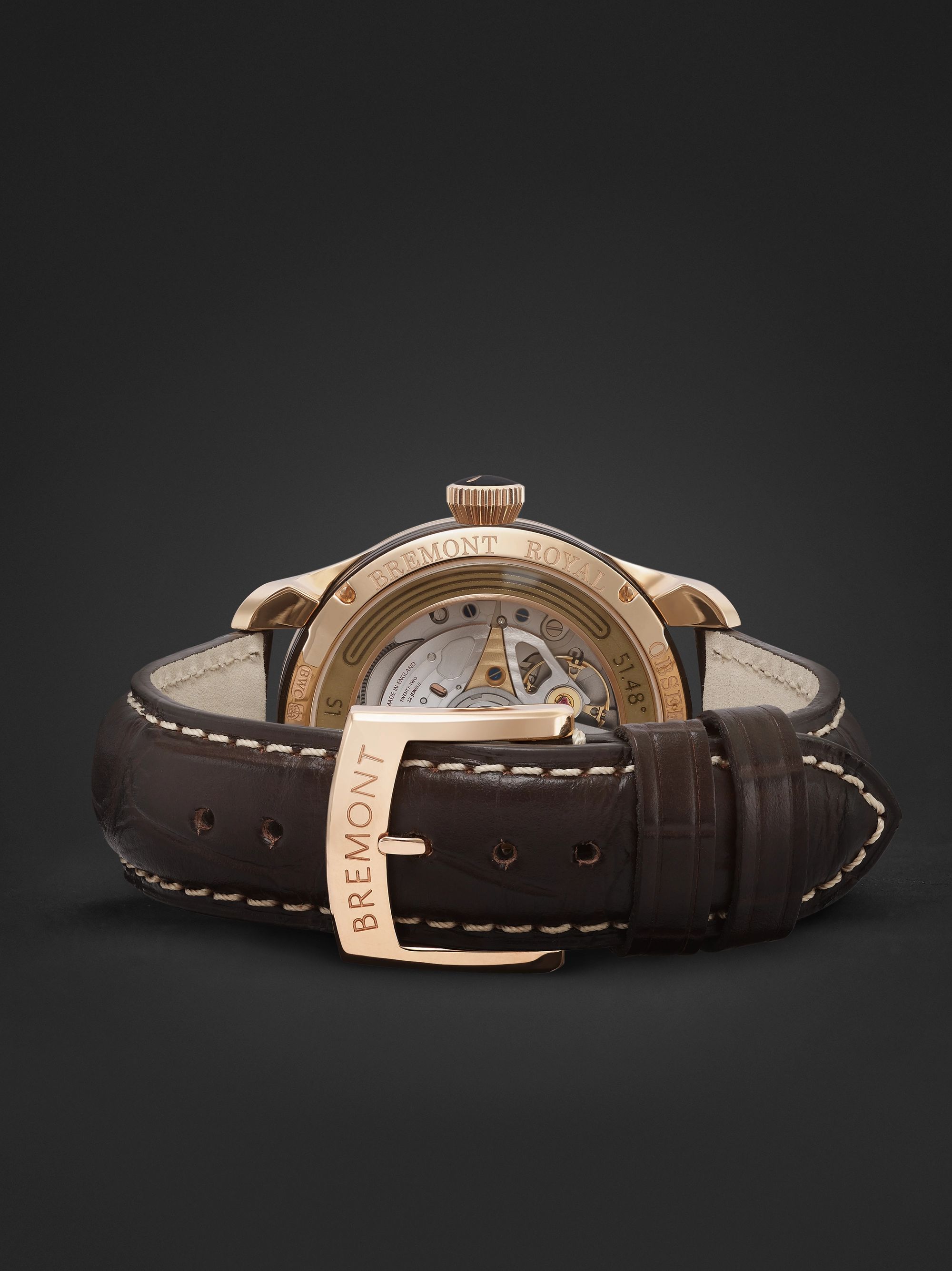 BREMONT Longitude Limited Edition Automatic 40mm 18-Karat Rose Gold and Croc-Effect Leather Watch, Ref. No. LONGITUDE-RG