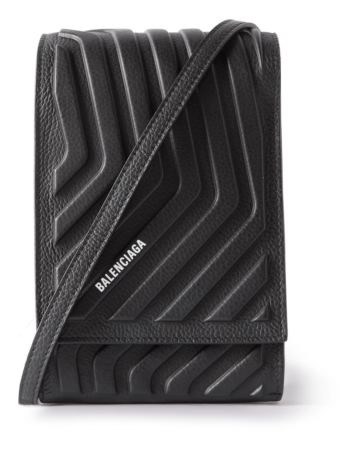 Balenciaga Logo-print Embossed Full-grain Leather Messenger Bag In Black