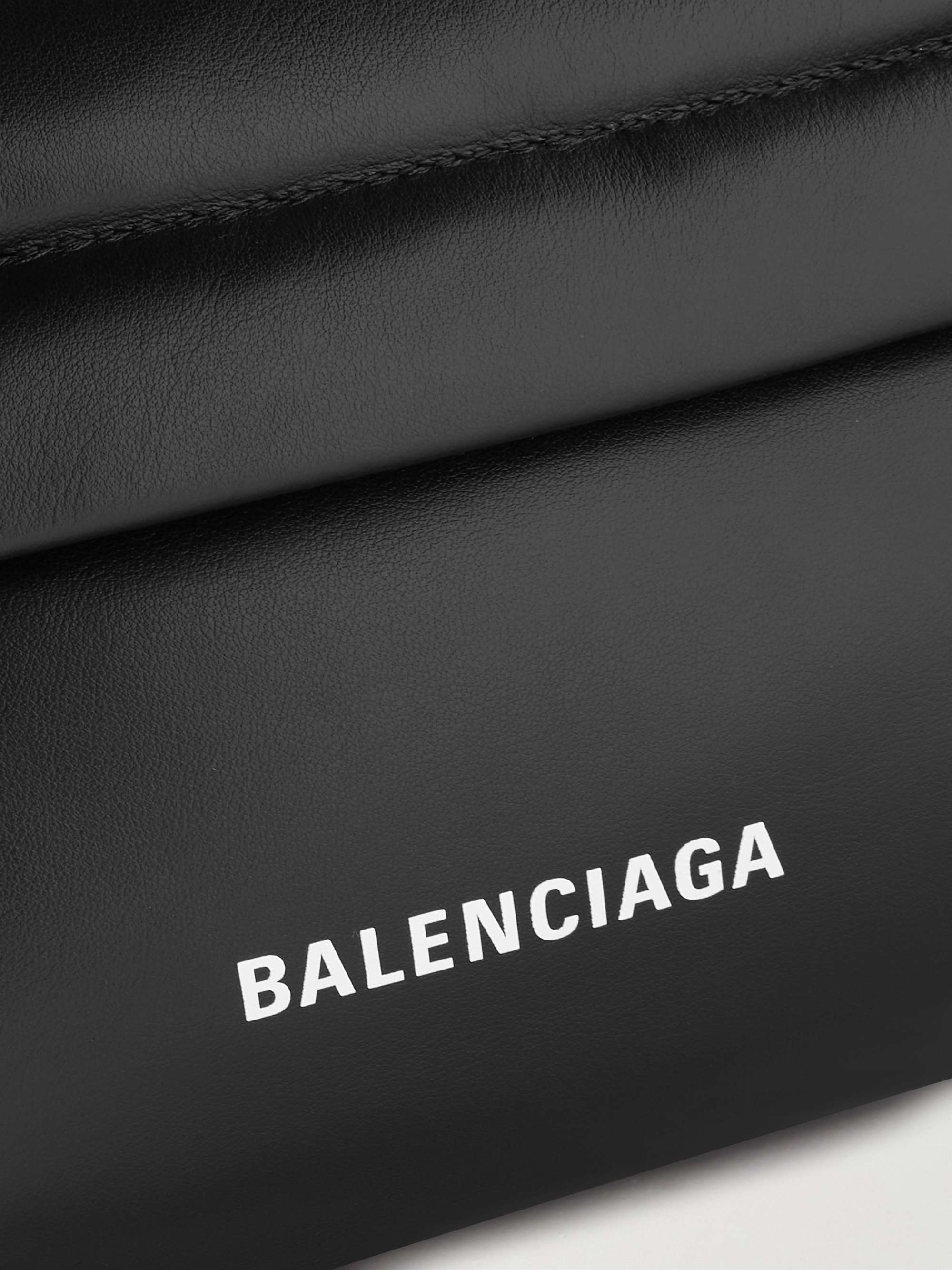 BALENCIAGA Puffy Padded Logo-Print Leather Belt Bag