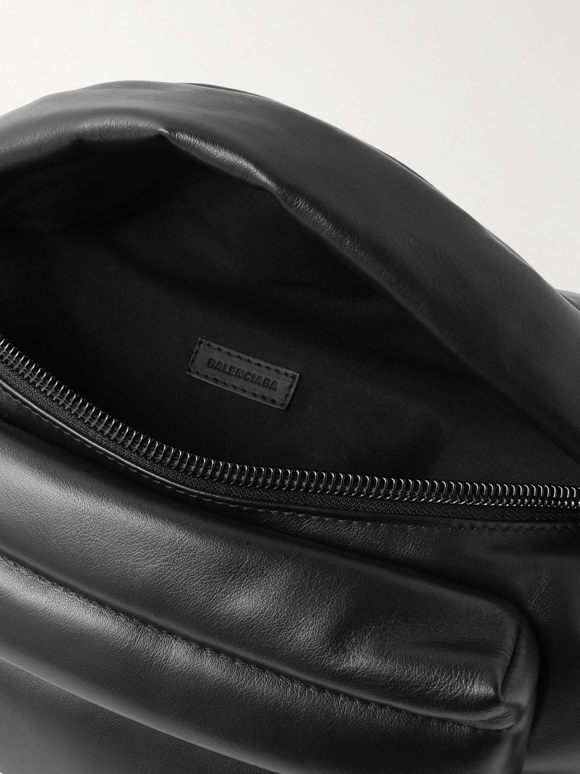 BALENCIAGA Puffy Padded Logo-Print Leather Belt Bag