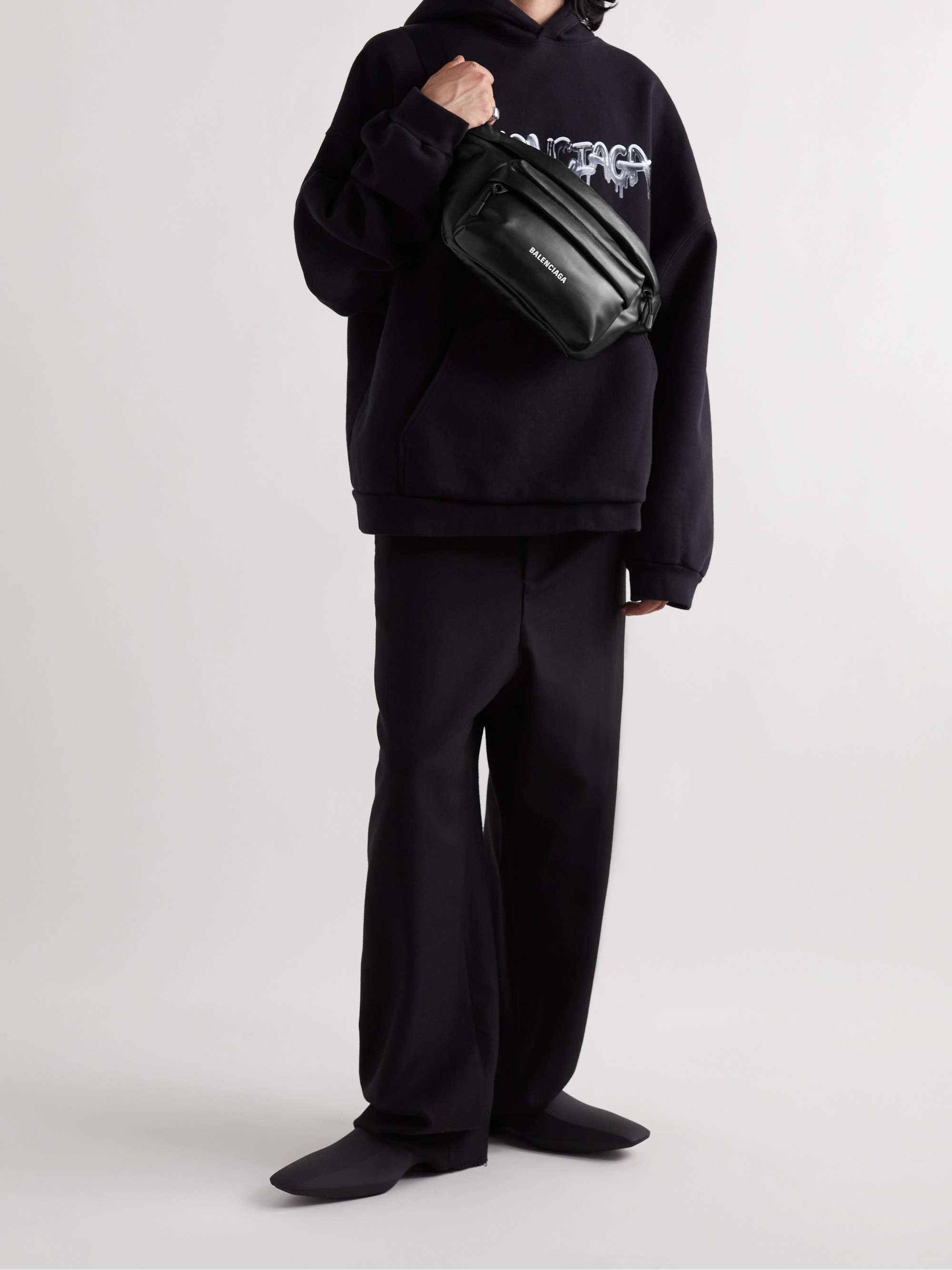 BALENCIAGA Puffy Padded Logo-Print Leather Belt Bag