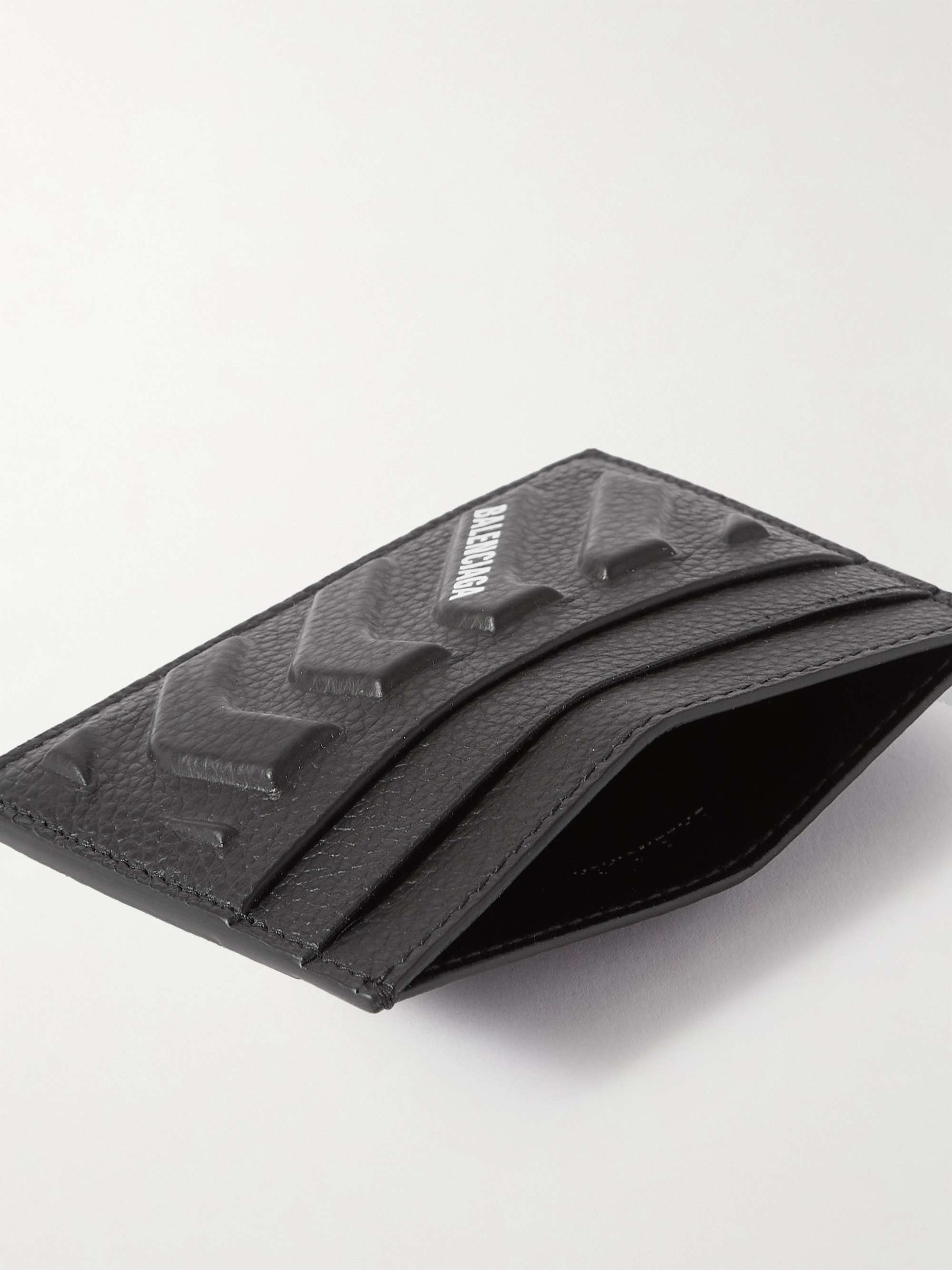 BALENCIAGA Logo-Print Embossed Metallic Full-Grain Leather Cardholder