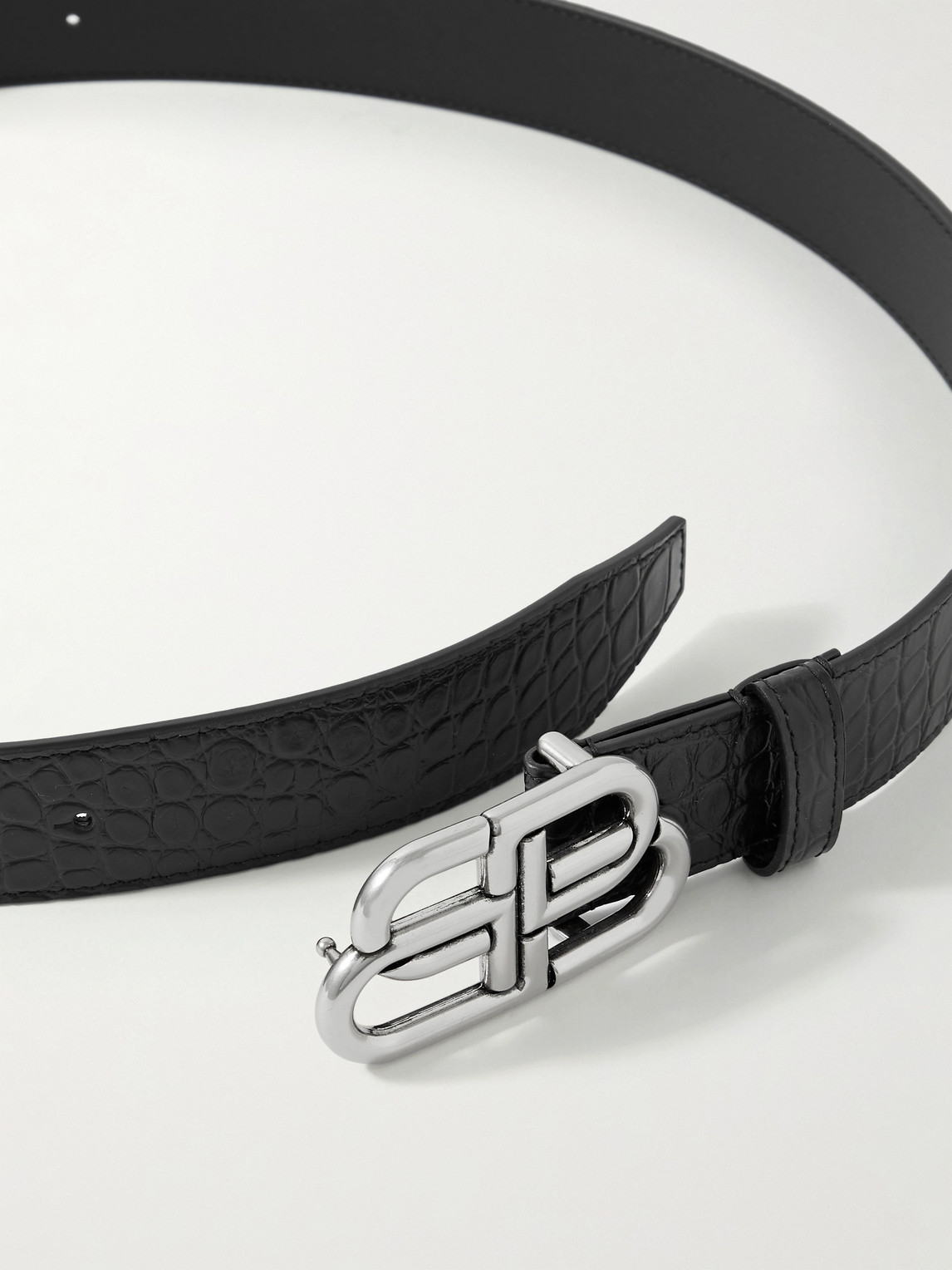 Shop Balenciaga 3cm Logo-embellished Croc-effect Leather Belt In Black