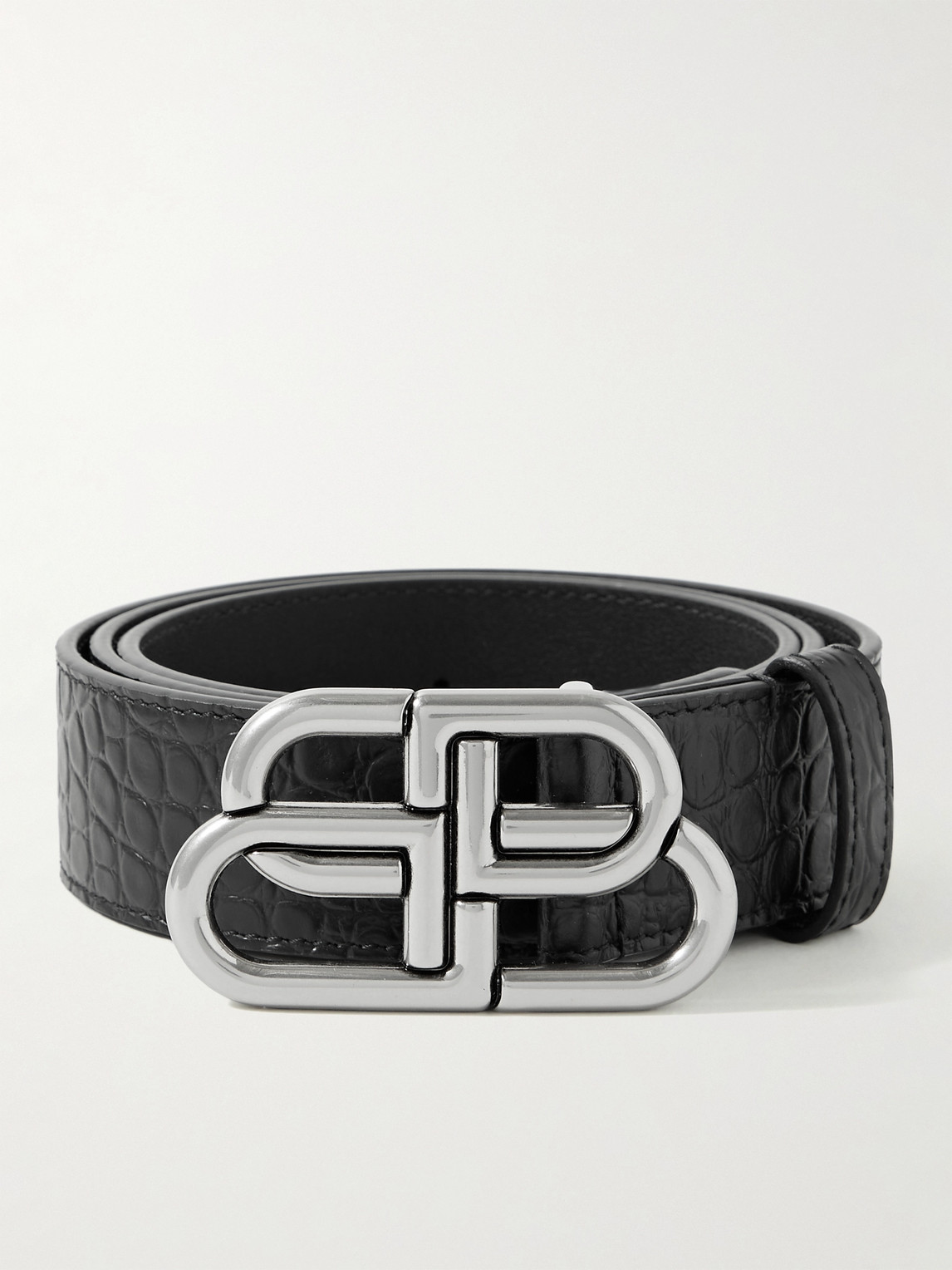 Balenciaga 3cm Logo-Embellished Croc-Effect Leather Belt - Men