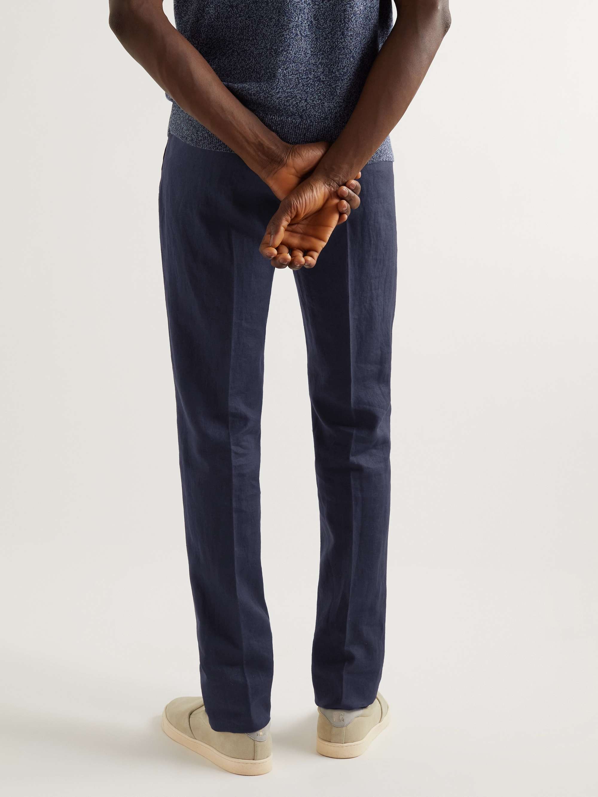 INCOTEX Slim-Fit Straight-Leg Linen Trousers