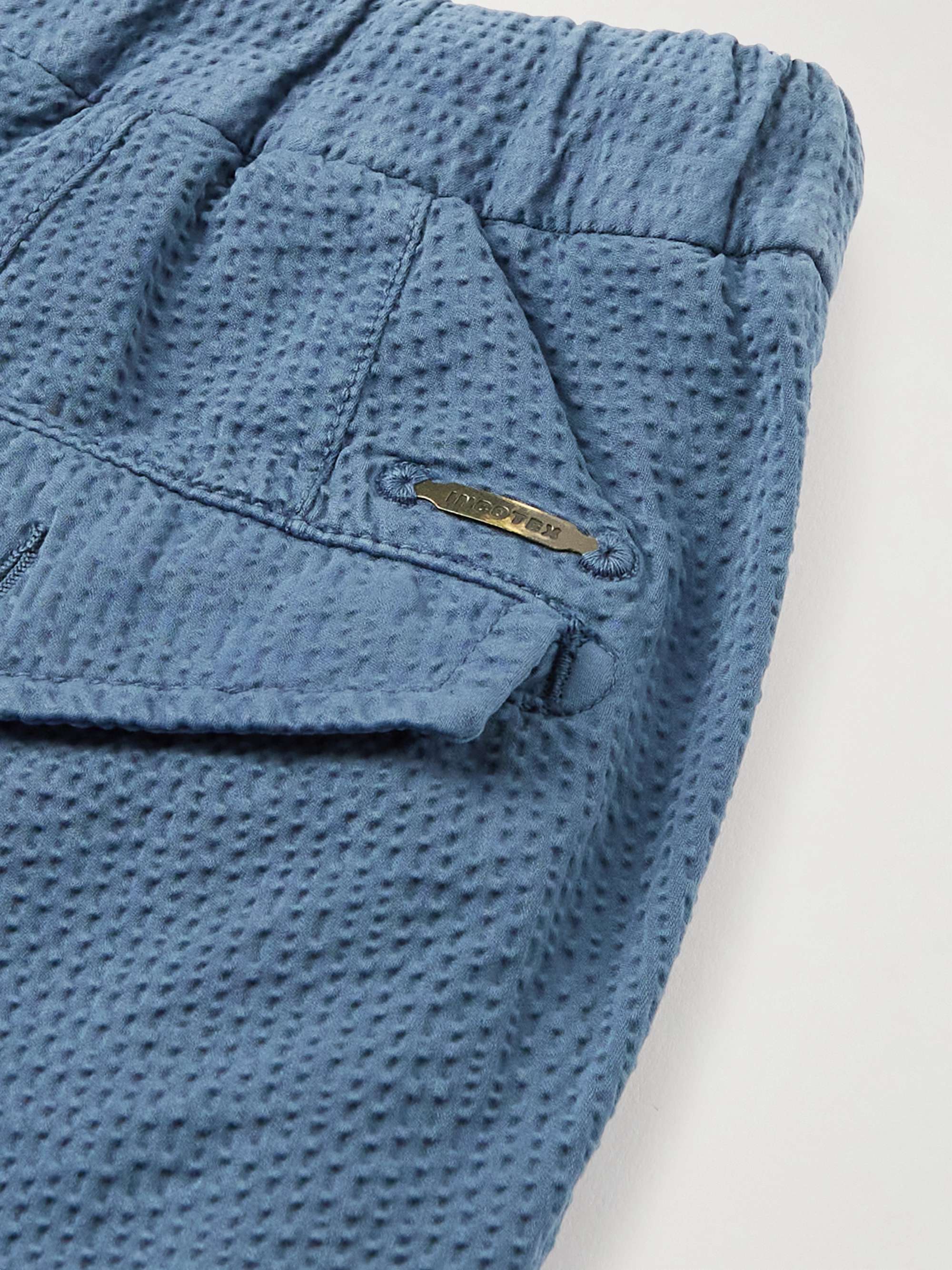INCOTEX Straight-Leg Cotton-Blend Seersucker Bermuda Shorts