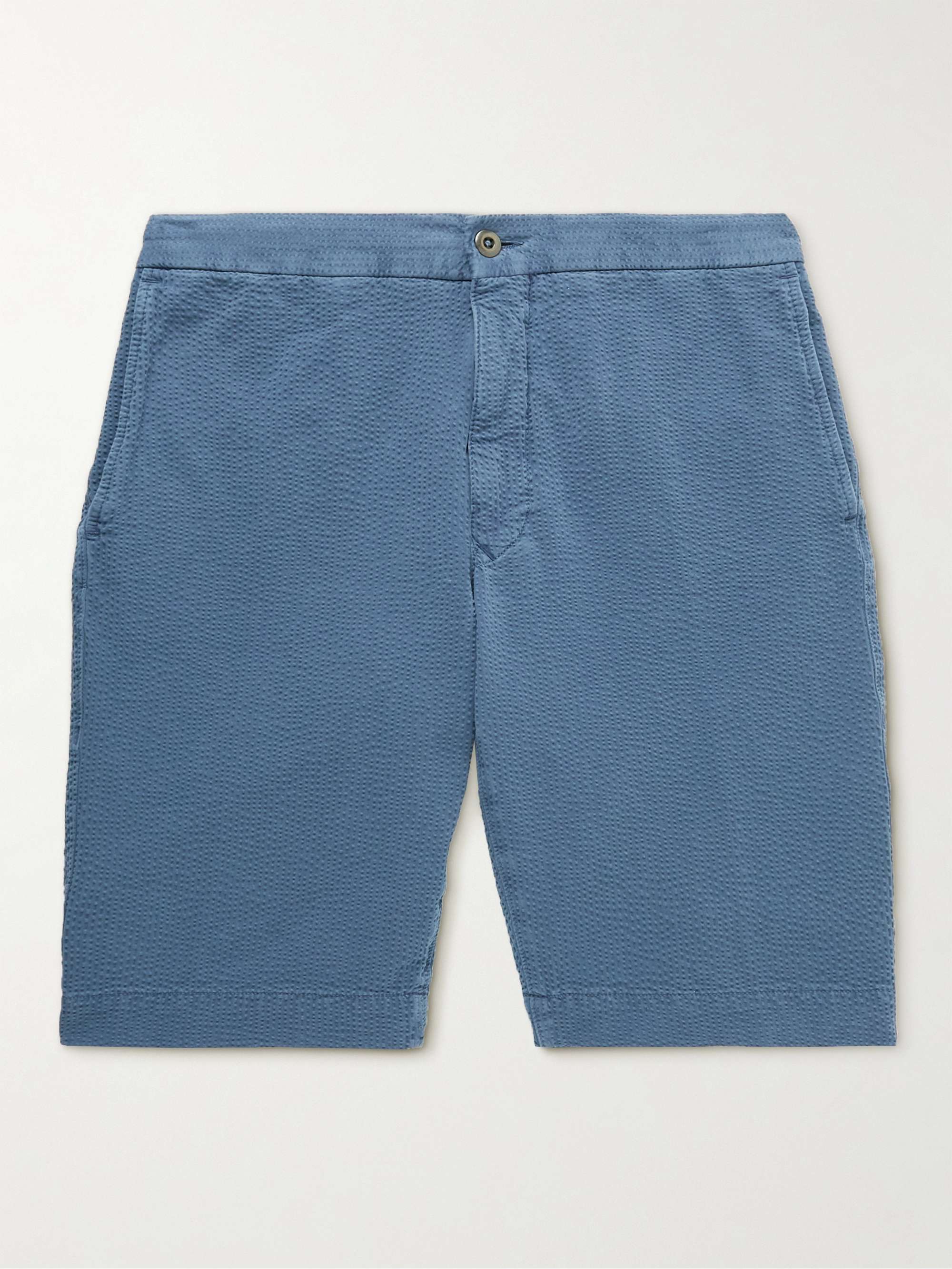 INCOTEX Straight-Leg Cotton-Blend Seersucker Bermuda Shorts