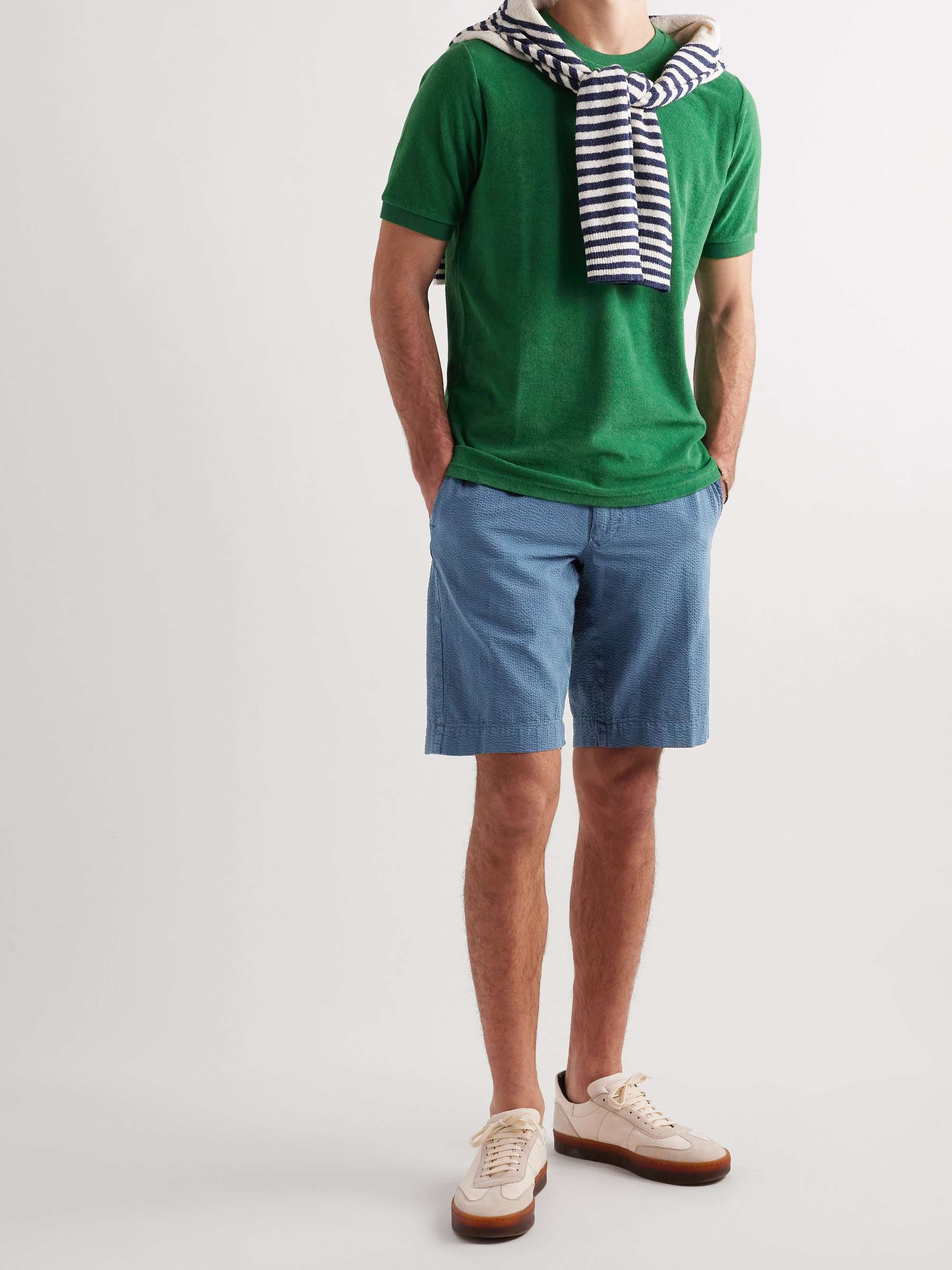 INCOTEX Straight-Leg Cotton-Blend Seersucker Bermuda Shorts