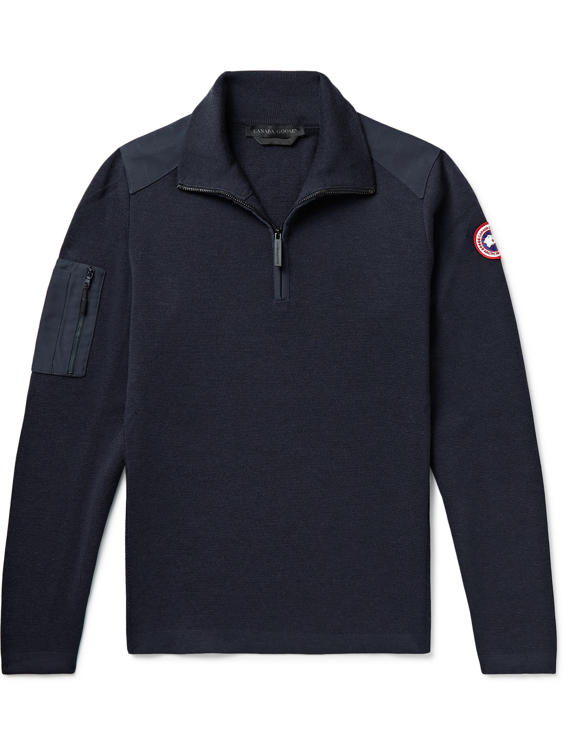 Canada Goose Stormont Slim-fit Cordura-trimmed Merino Wool Half-zip Sweater In Blue