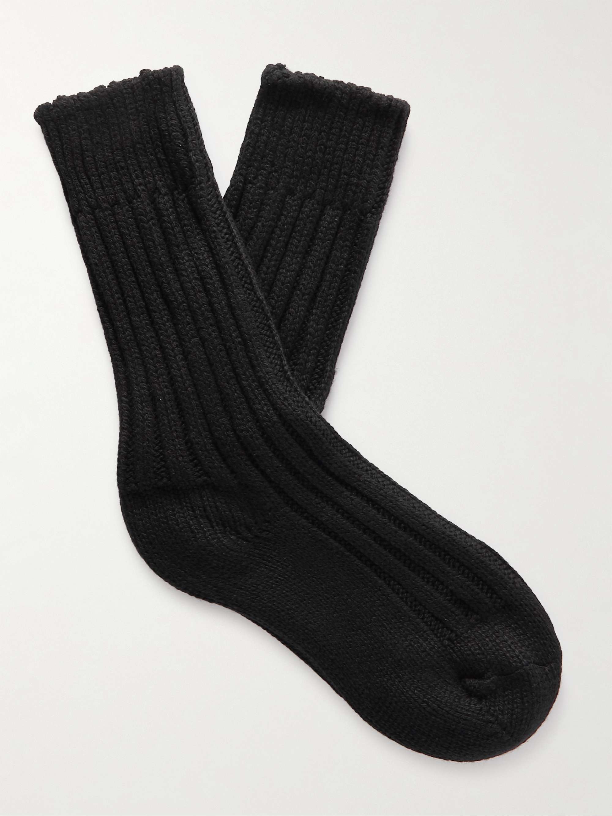 Black mid calf socks in wool and cashmere for men