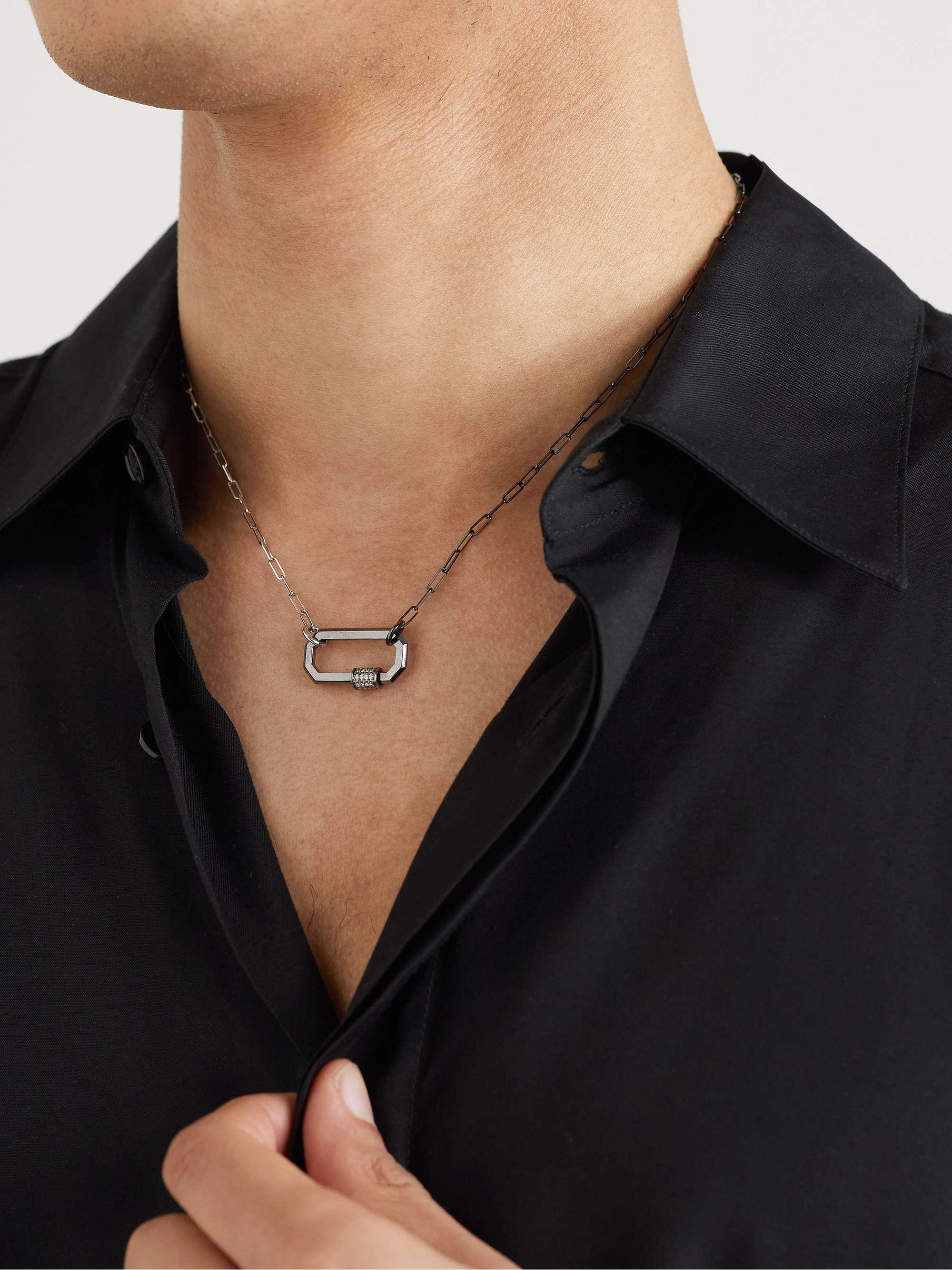 AS29 Lock Medium Blackened and White Gold Diamond Necklace