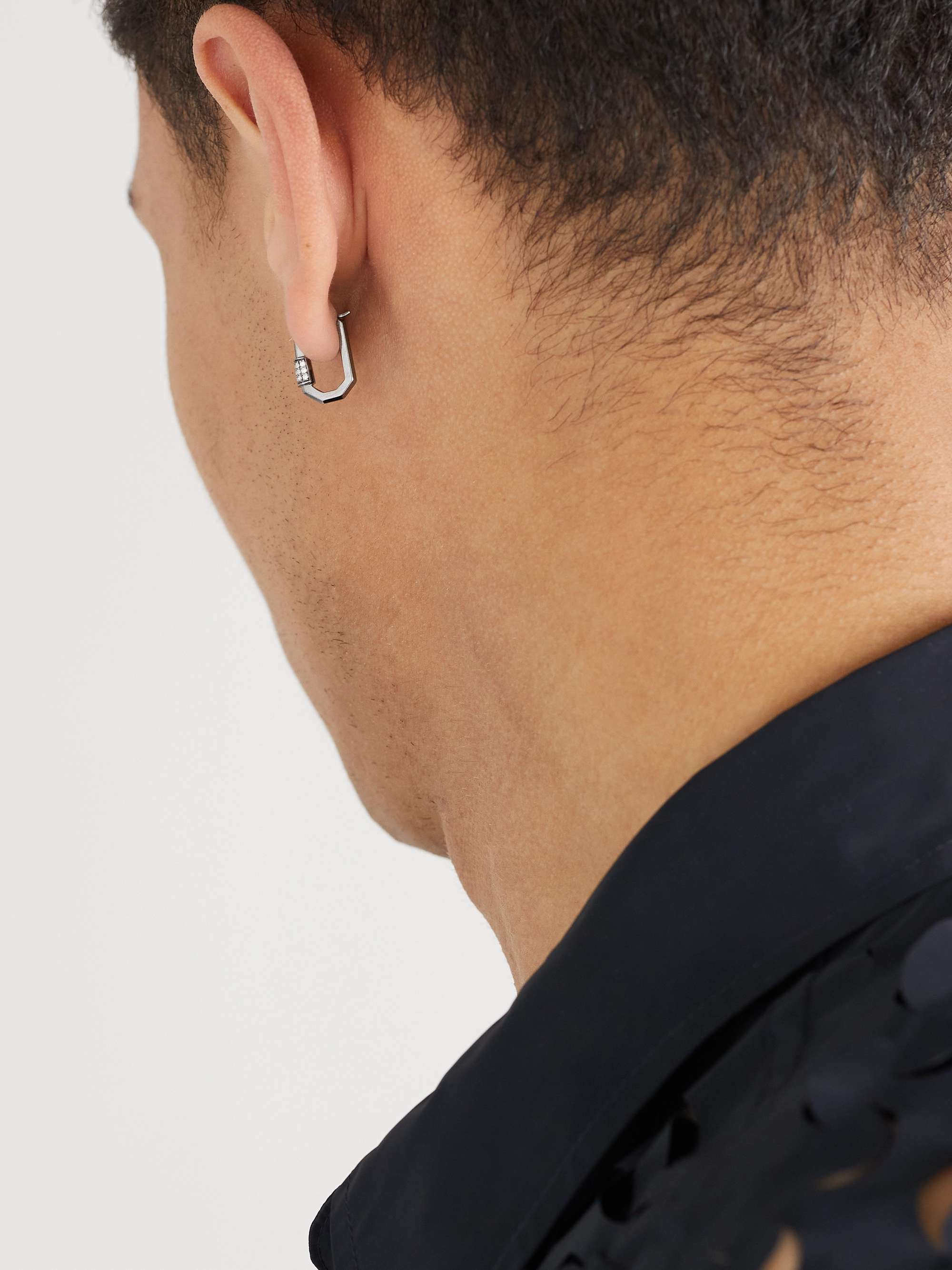 AS29 Lock Small Blackened White Gold Diamond Single Earring