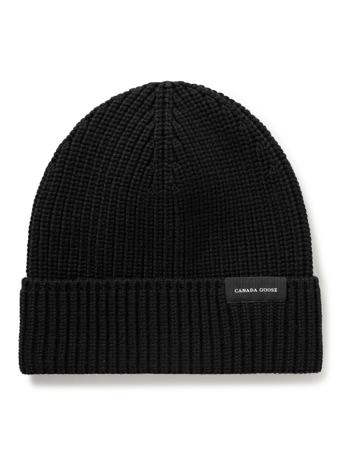 Canada Goose Logo-appliquéd Ribbed Wool Beanie In Black