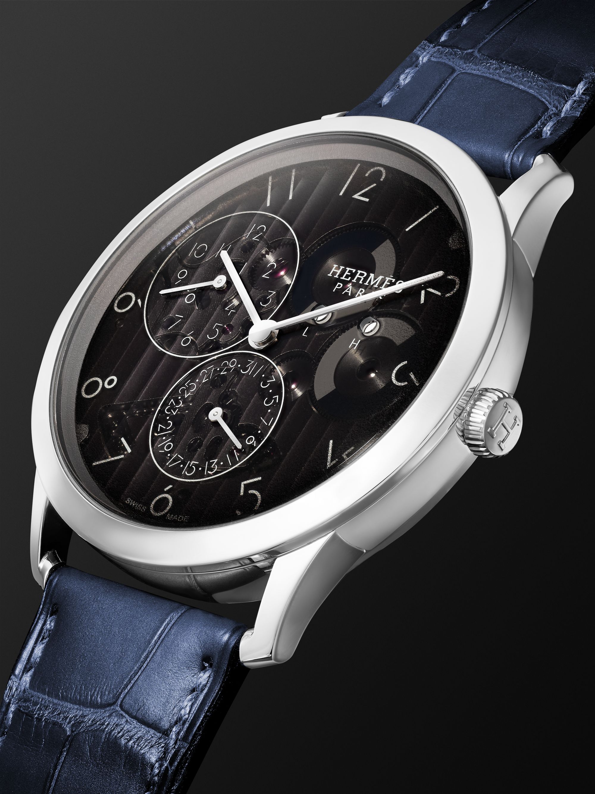 HERMÈS TIMEPIECES Slim d'Hermès Automatic GMT 39mm Platinum and Alligator Watch, Ref. No. 054157WW00