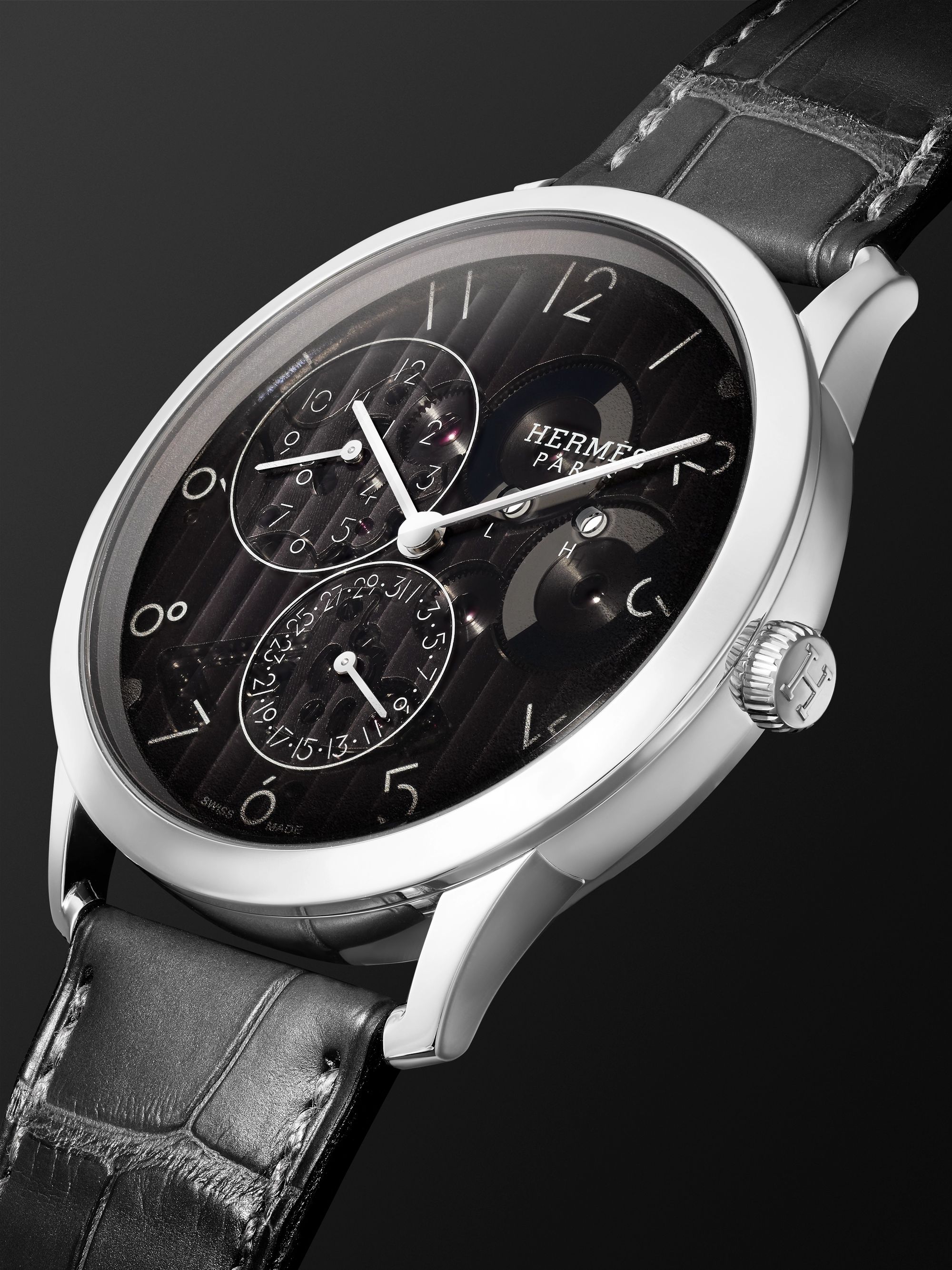 HERMÈS TIMEPIECES Slim d'Hermès Automatic GMT 39mm Platinum and Alligator Watch, Ref. No. 054192WW00