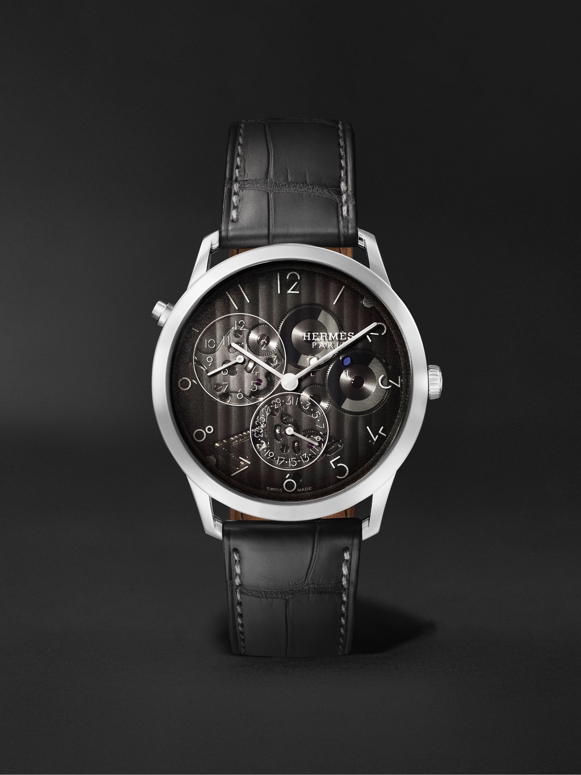 HERMÈS TIMEPIECES Slim d'Hermès Automatic GMT 39mm Platinum and Alligator Watch, Ref. No. 054192WW00