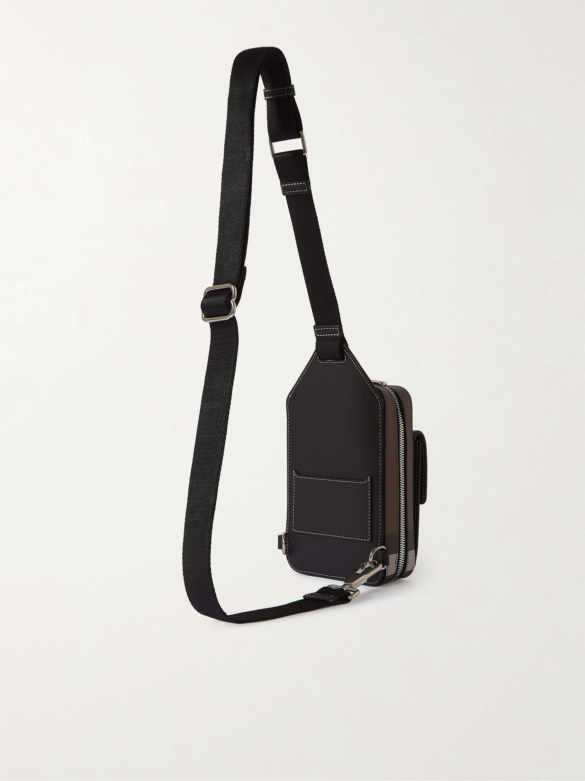 BURBERRY Leather-Trimmed Checked E-Canvas Messenger Bag