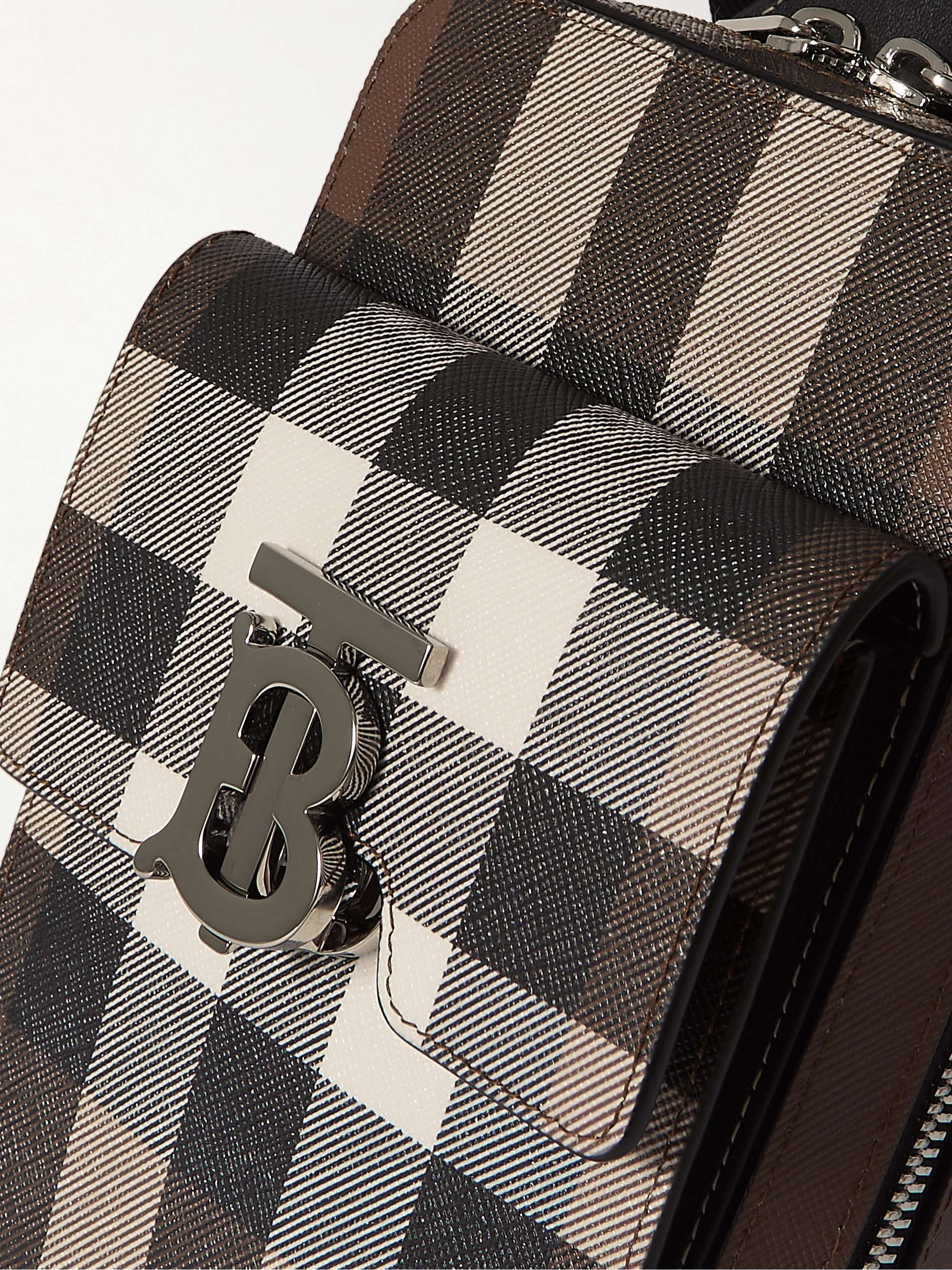 BURBERRY Leather-Trimmed Checked E-Canvas Messenger Bag