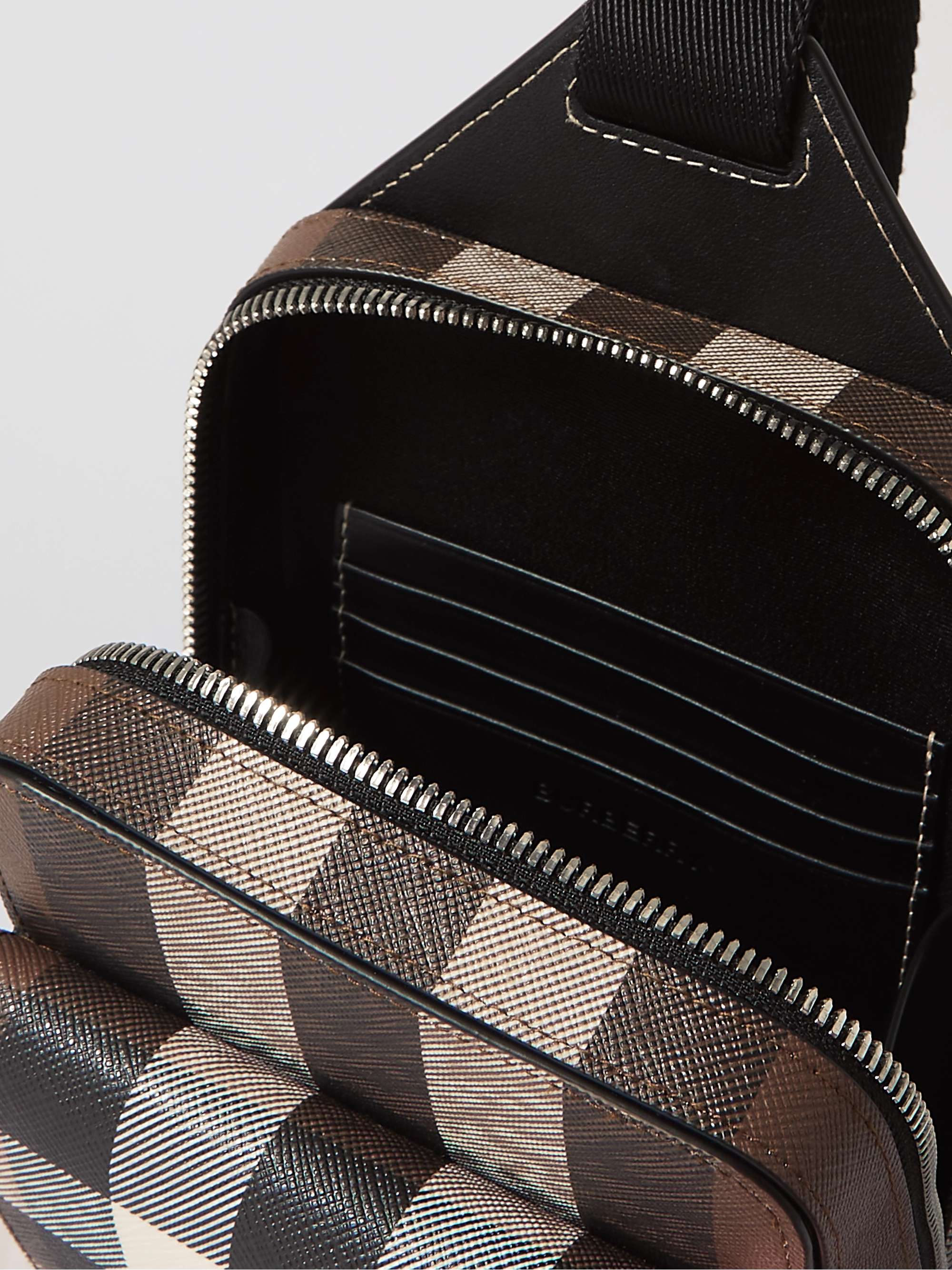 BURBERRY Leather-Trimmed Checked E-Canvas Messenger Bag