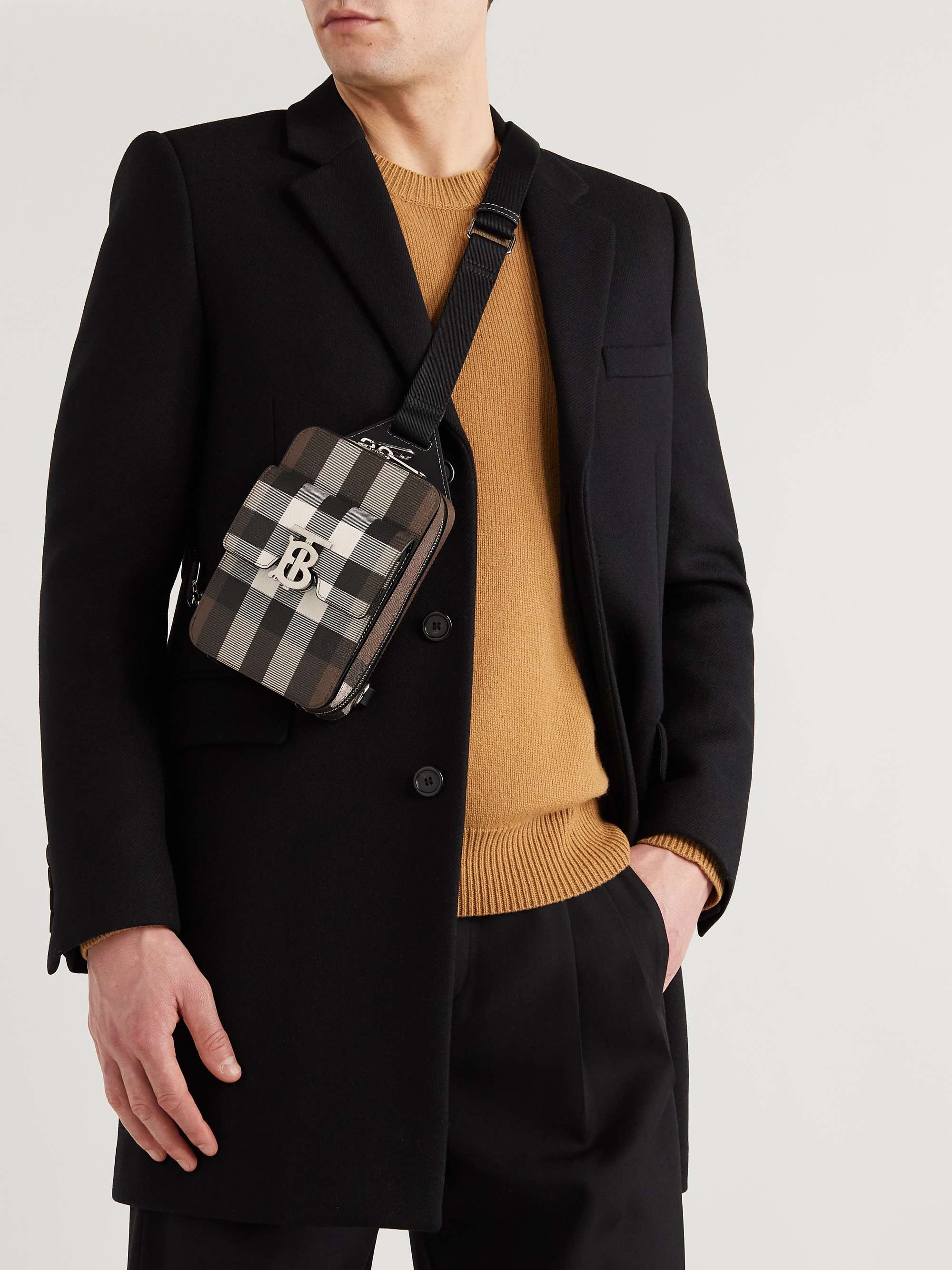 BURBERRY Leather-Trimmed Checked E-Canvas Messenger Bag