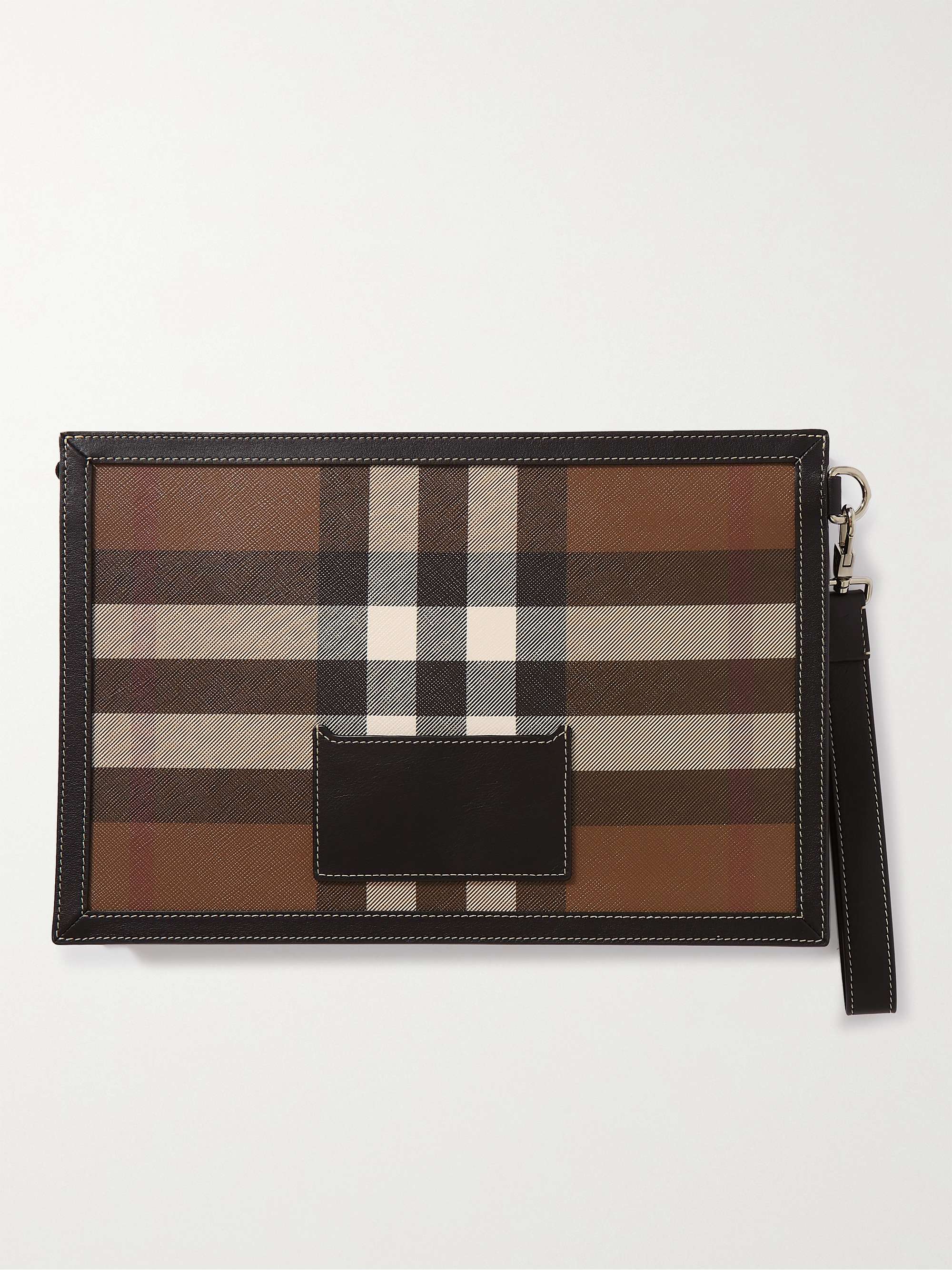 BURBERRY Leather-Trimmed Checked E-Canvas Pouch