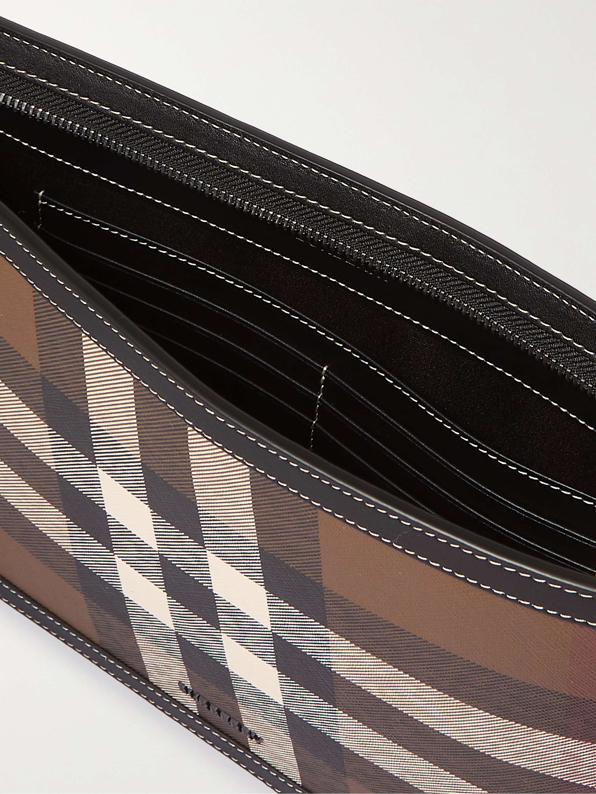 BURBERRY Leather-Trimmed Checked E-Canvas Pouch