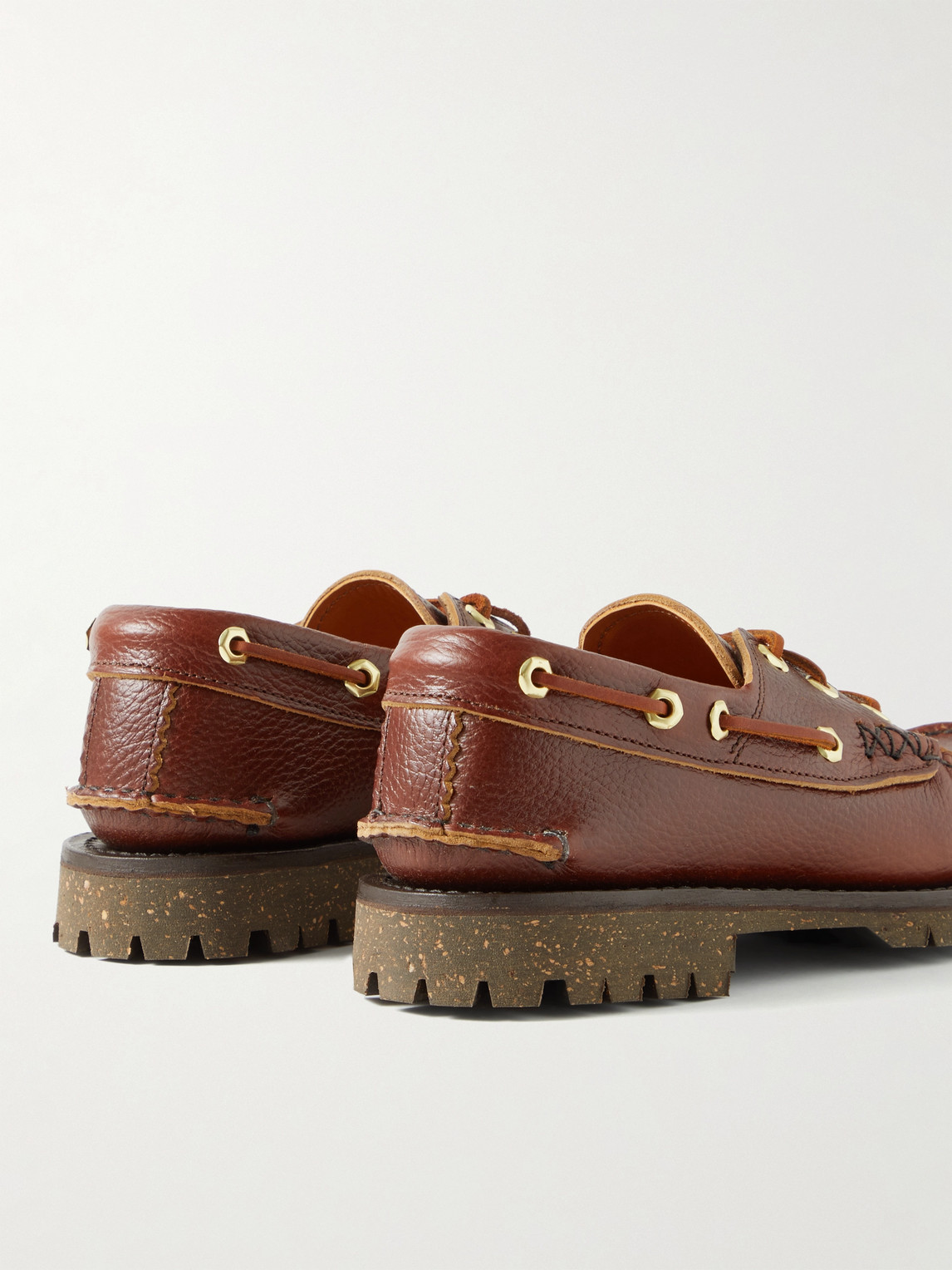 Shop Yuketen Full-grain Leather Boat Shoes In Brown