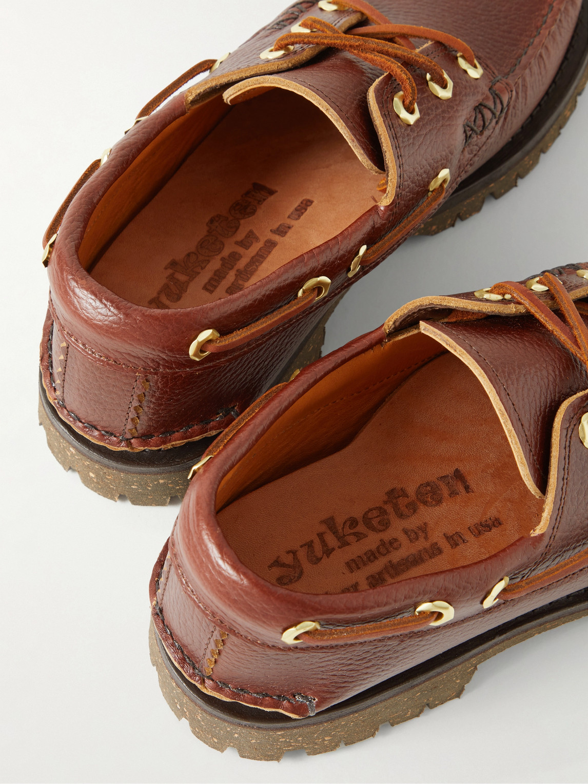 Shop Yuketen Full-grain Leather Boat Shoes In Brown
