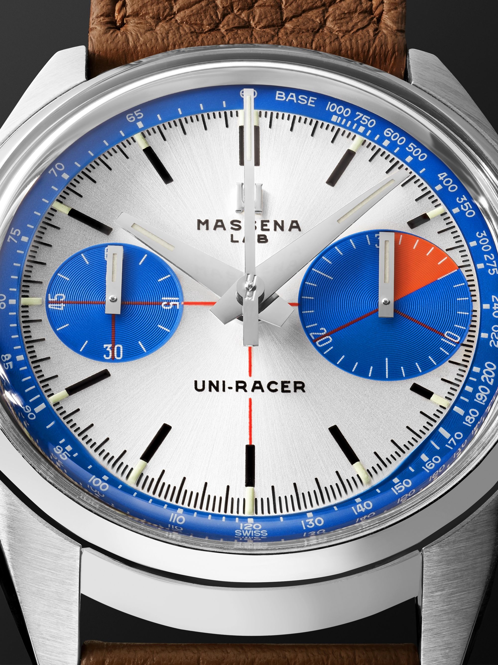 MASSENA LAB Uni-Racer Limited Edition Hand-Wound Chronograph 39mm Stainless Steel and Full-Grain Leather Watch, Ref. No. UR-003-RAL