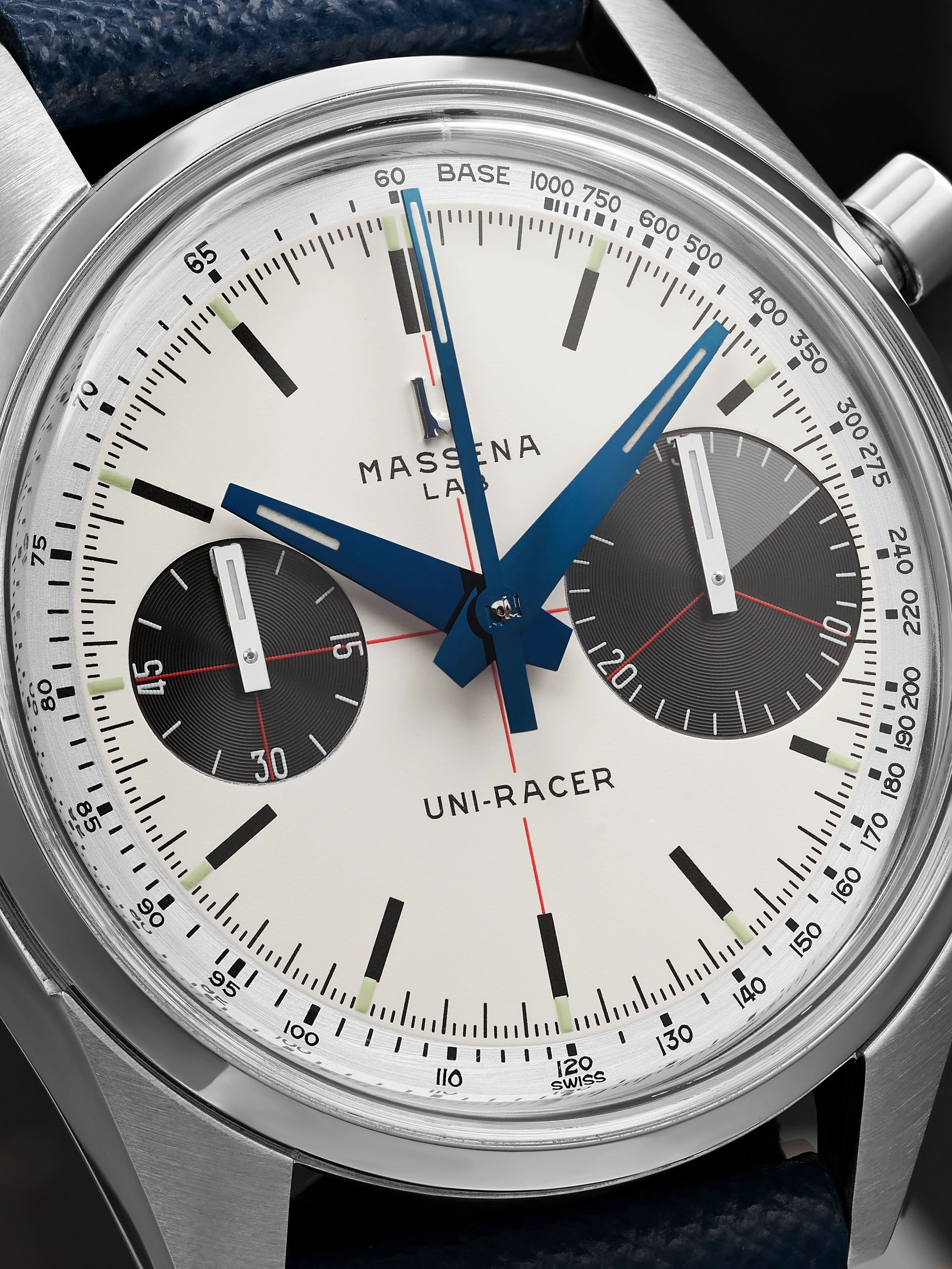 MASSENA LAB Uni-Racer Limited Edition Hand-Wound Chronograph 39mm Stainless Steel and Cross-Grain Leather Watch, Ref. No. UR-001