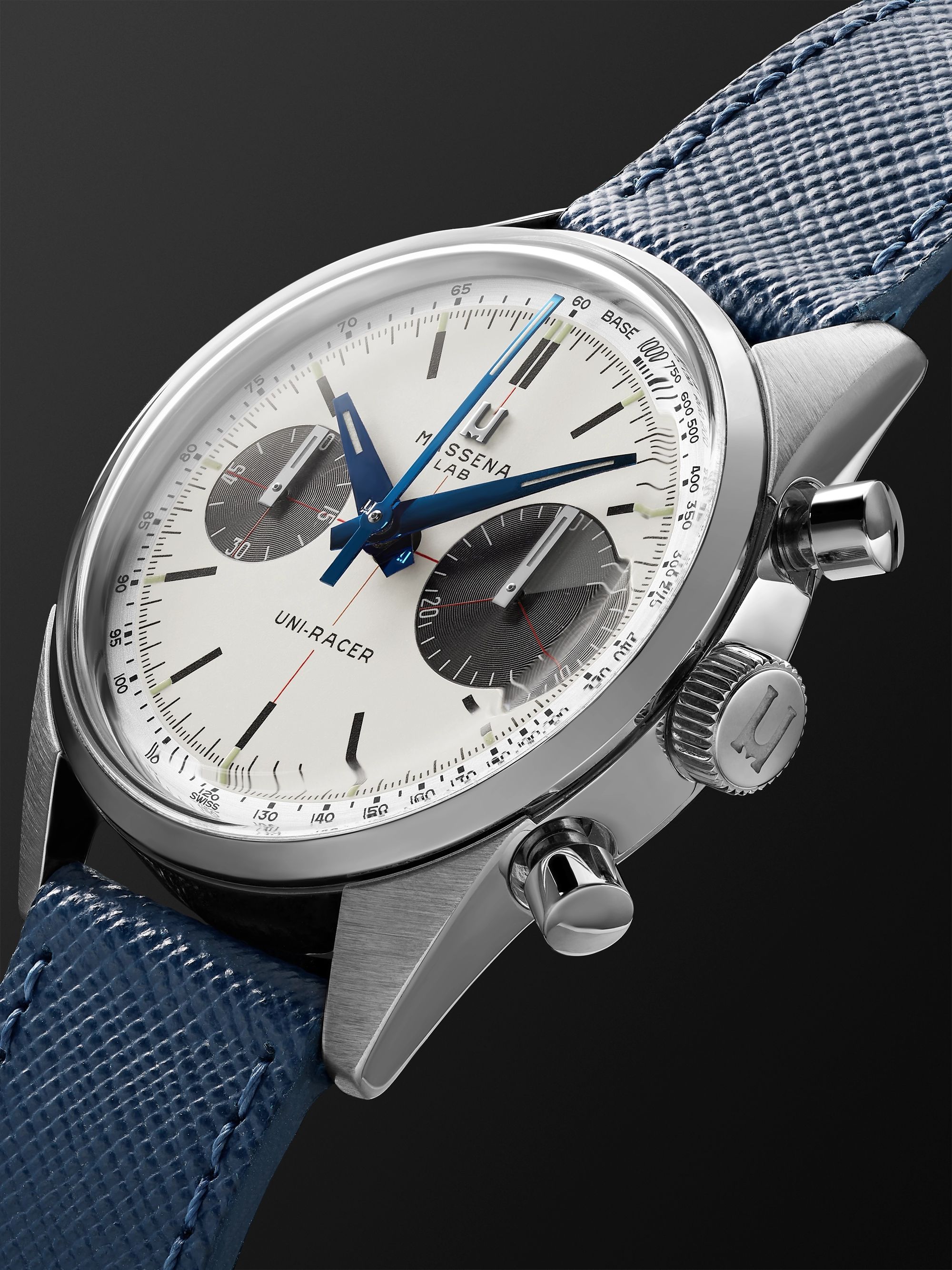 MASSENA LAB Uni-Racer Limited Edition Hand-Wound Chronograph 39mm Stainless Steel and Cross-Grain Leather Watch, Ref. No. UR-001