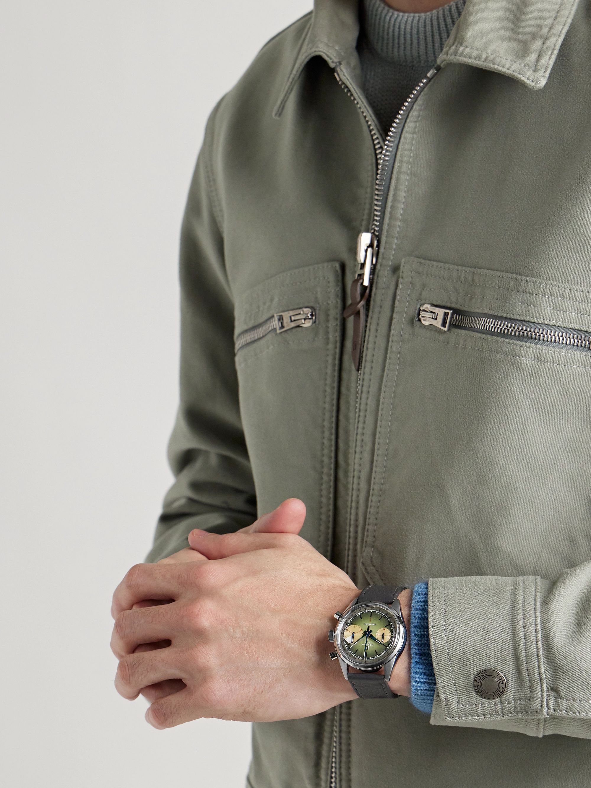 MASSENA LAB Uni-Racer Limited Edition Hand-Wound Chronograph 39mm Stainless Steel and Full-Grain Leather Watch, Ref. No. UR-004-SAF