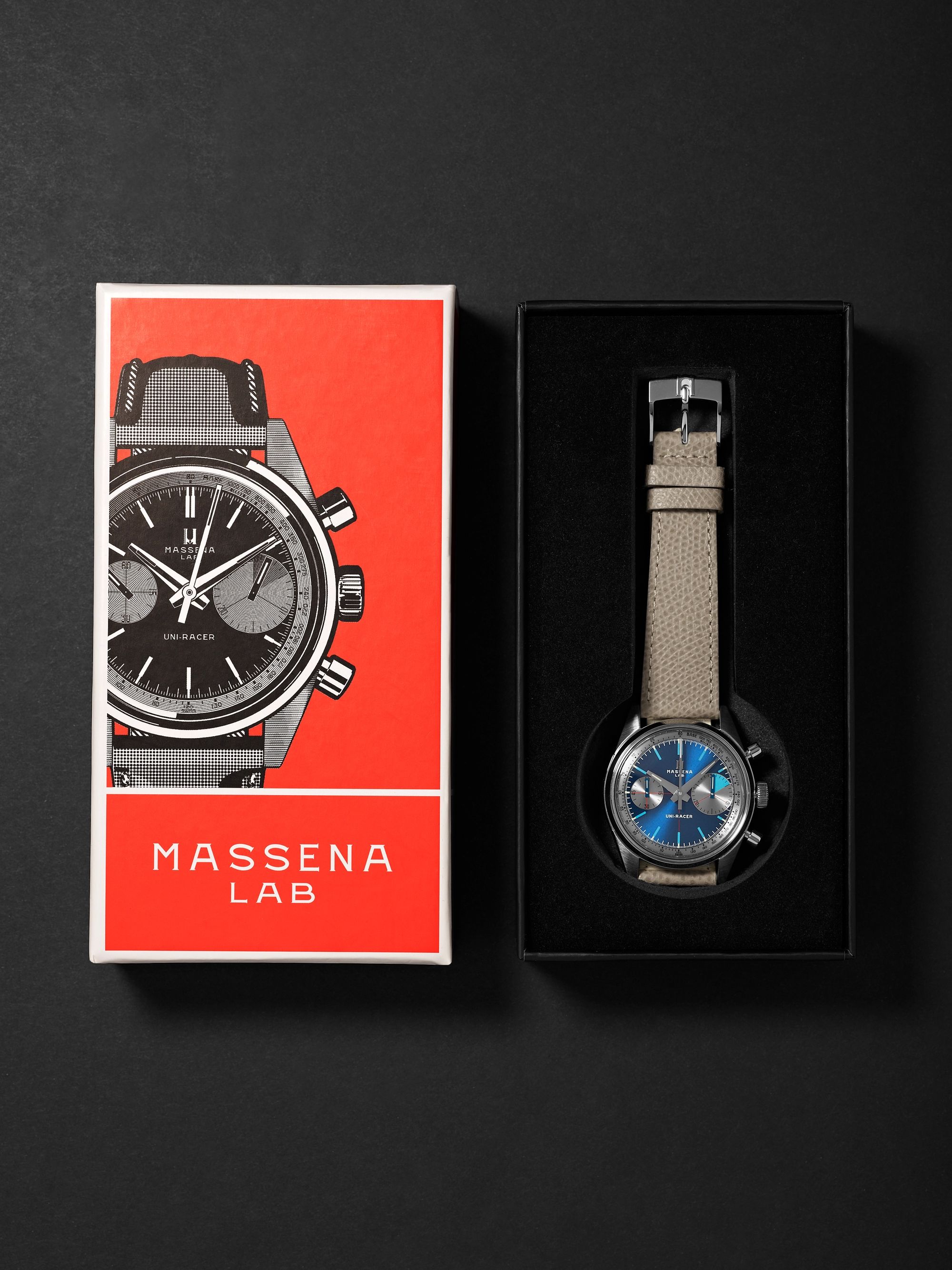 MASSENA LAB Uni-Racer Limited Edition Hand-Wound Chronograph 39mm Stainless Steel and Cross-Grain Leather Watch, Ref. No. UR-001-CRU