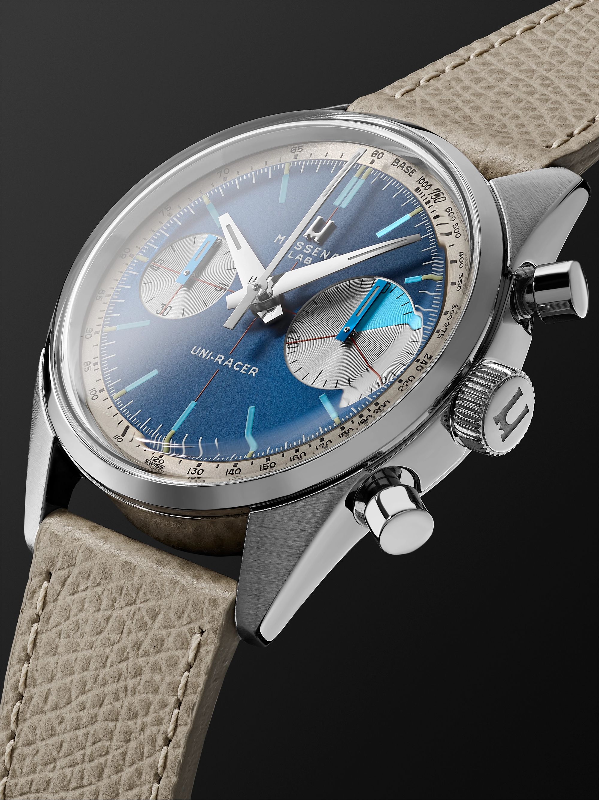 MASSENA LAB Uni-Racer Limited Edition Hand-Wound Chronograph 39mm Stainless Steel and Cross-Grain Leather Watch, Ref. No. UR-001-CRU