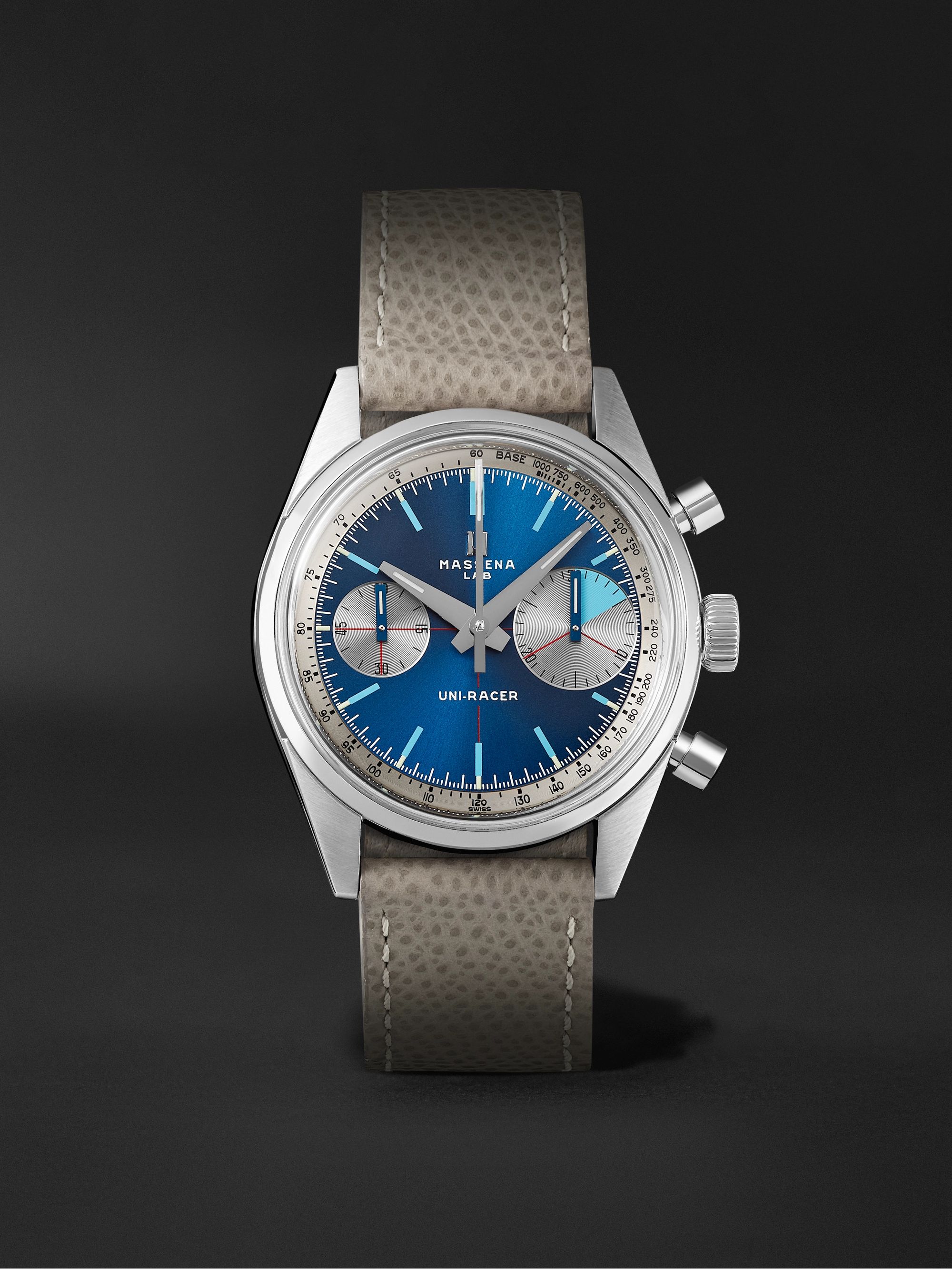 MASSENA LAB Uni-Racer Limited Edition Hand-Wound Chronograph 39mm Stainless Steel and Cross-Grain Leather Watch, Ref. No. UR-001-CRU