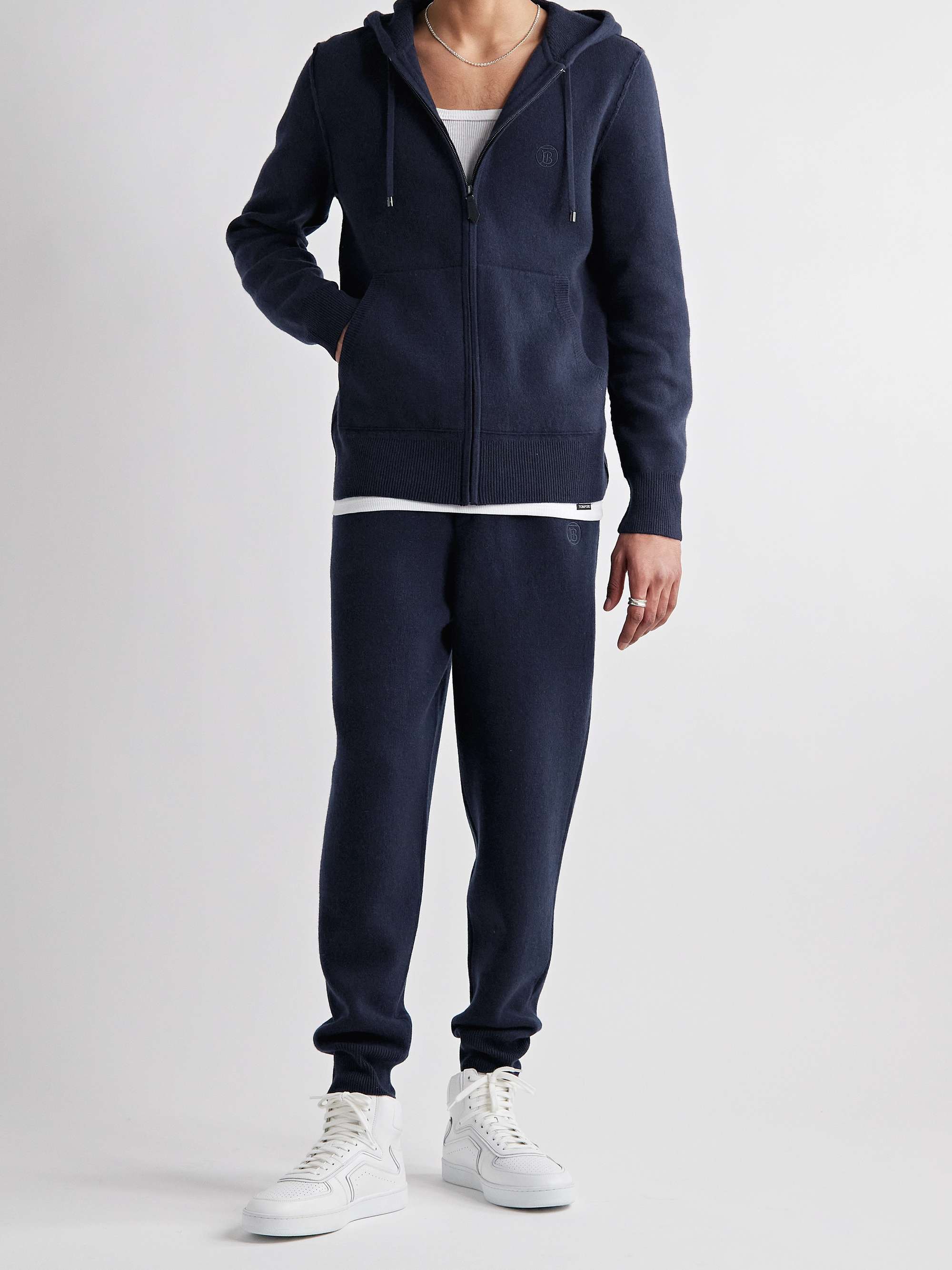 BURBERRY Logo-Embroidered Cashmere-Blend Zip-Up Hoodie for Men | MR PORTER