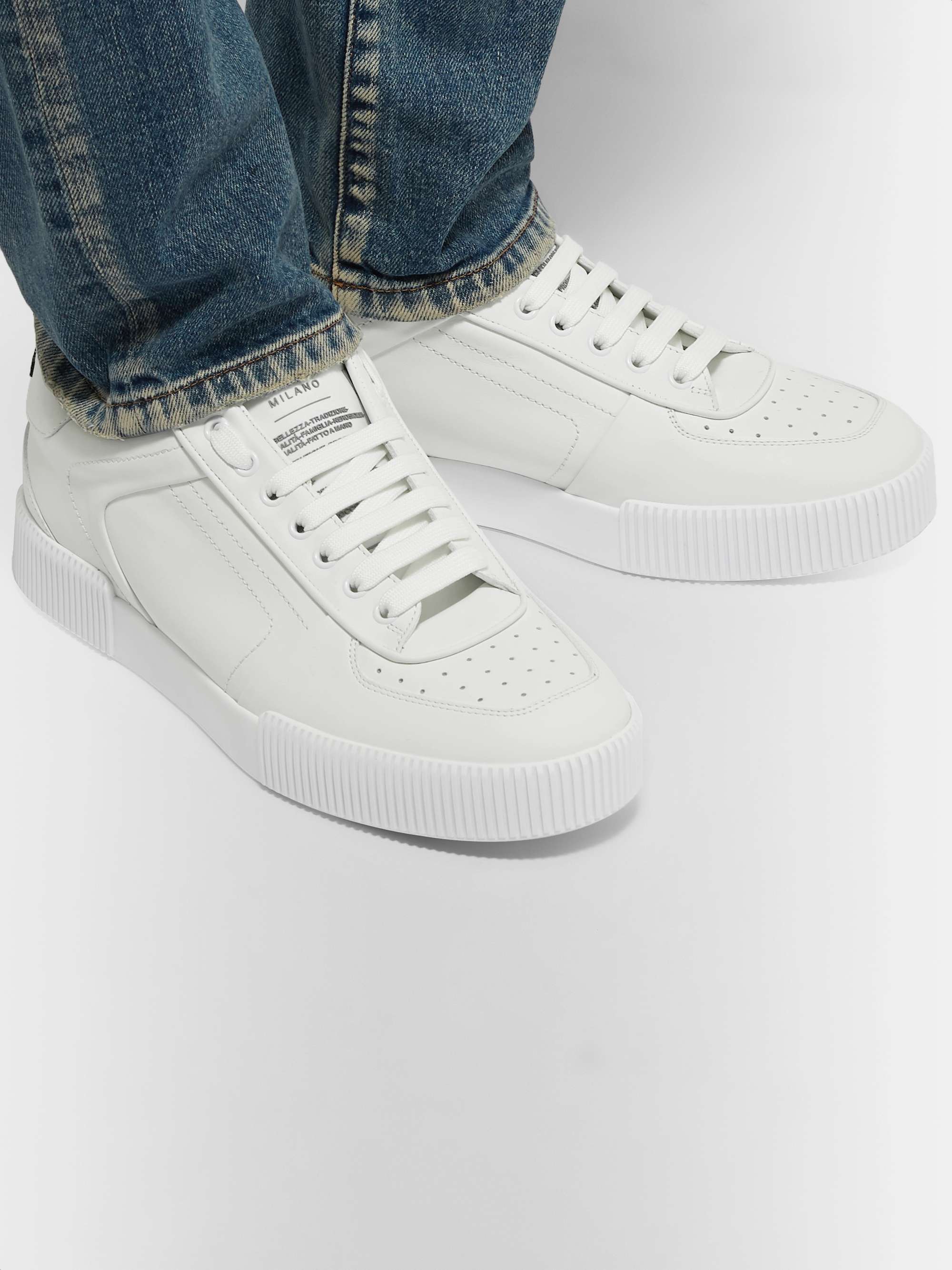 DOLCE&GABBANA Logo-Appliquéd Rubber-Trimmed Leather Sneakers