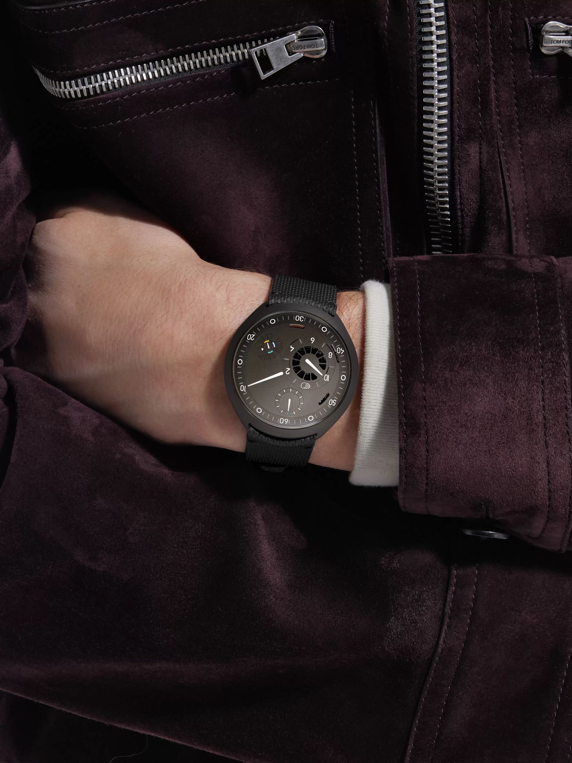 RESSENCE Type 2A Automatic 45mm Titanium and Leather Watch with Smart Crown Technology