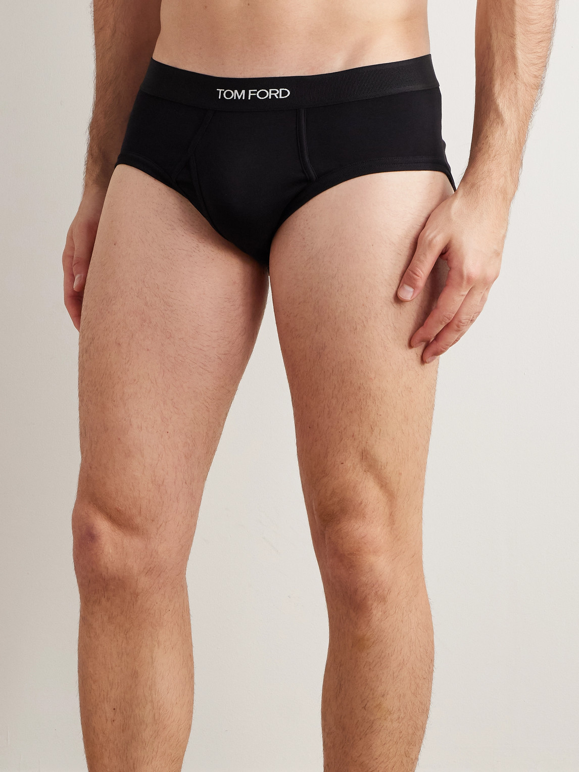 Shop Tom Ford Stretch-cotton Briefs In Black