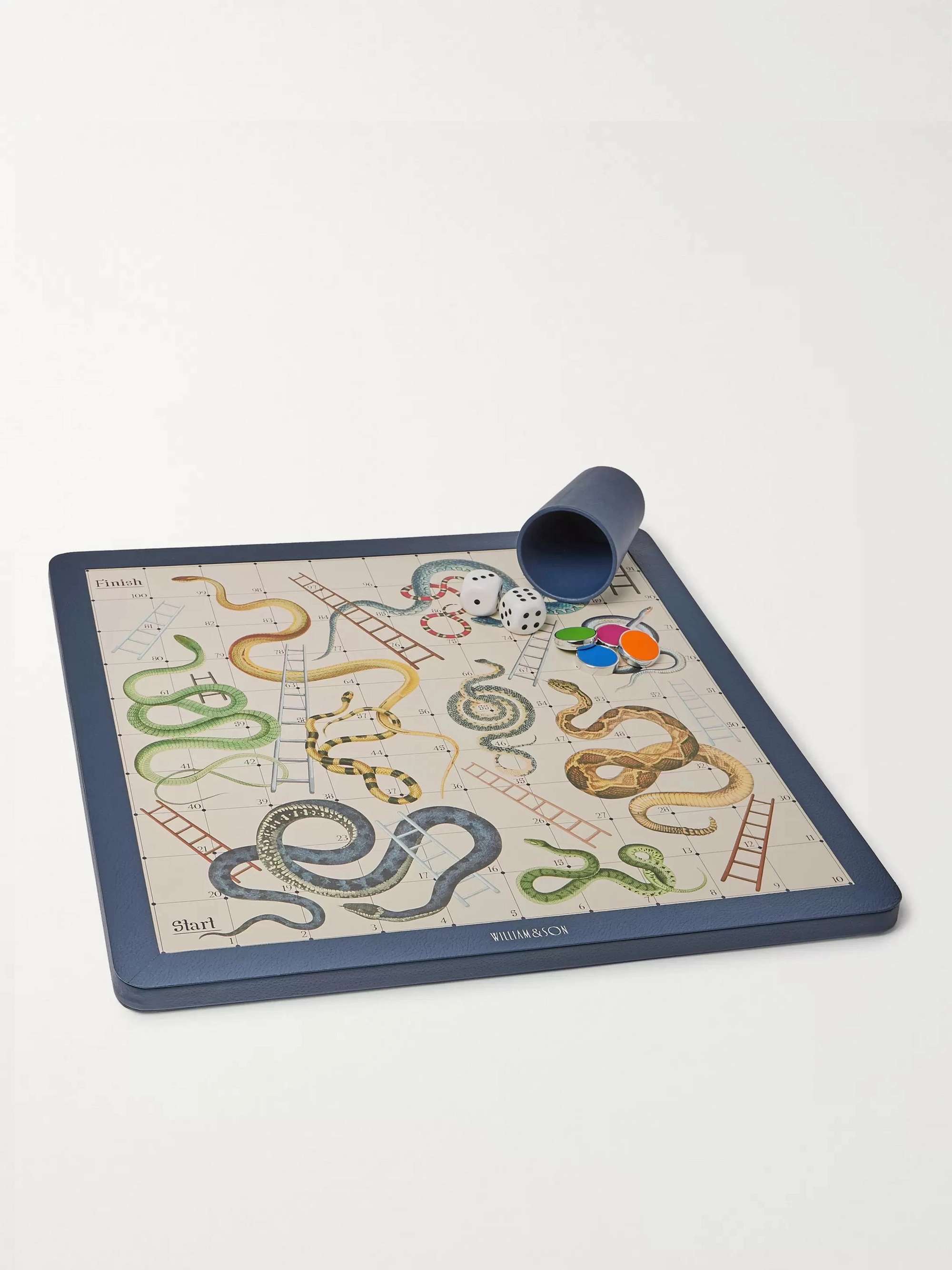 WILLIAM & SON Reversible Leather Snakes and Ladders and Ludo Board