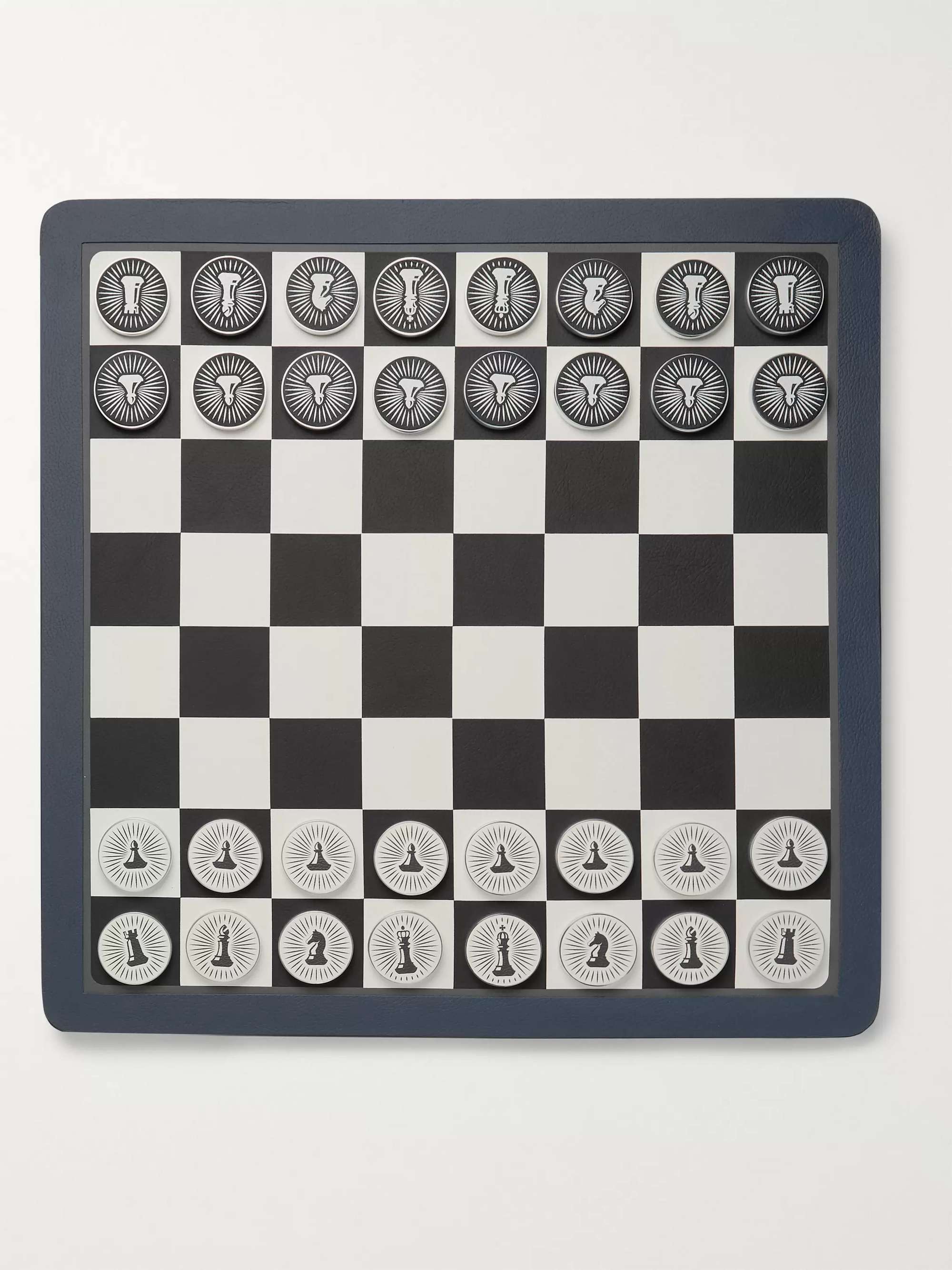 WILLIAM & SON Reversible Leather Checkers and Chess Board
