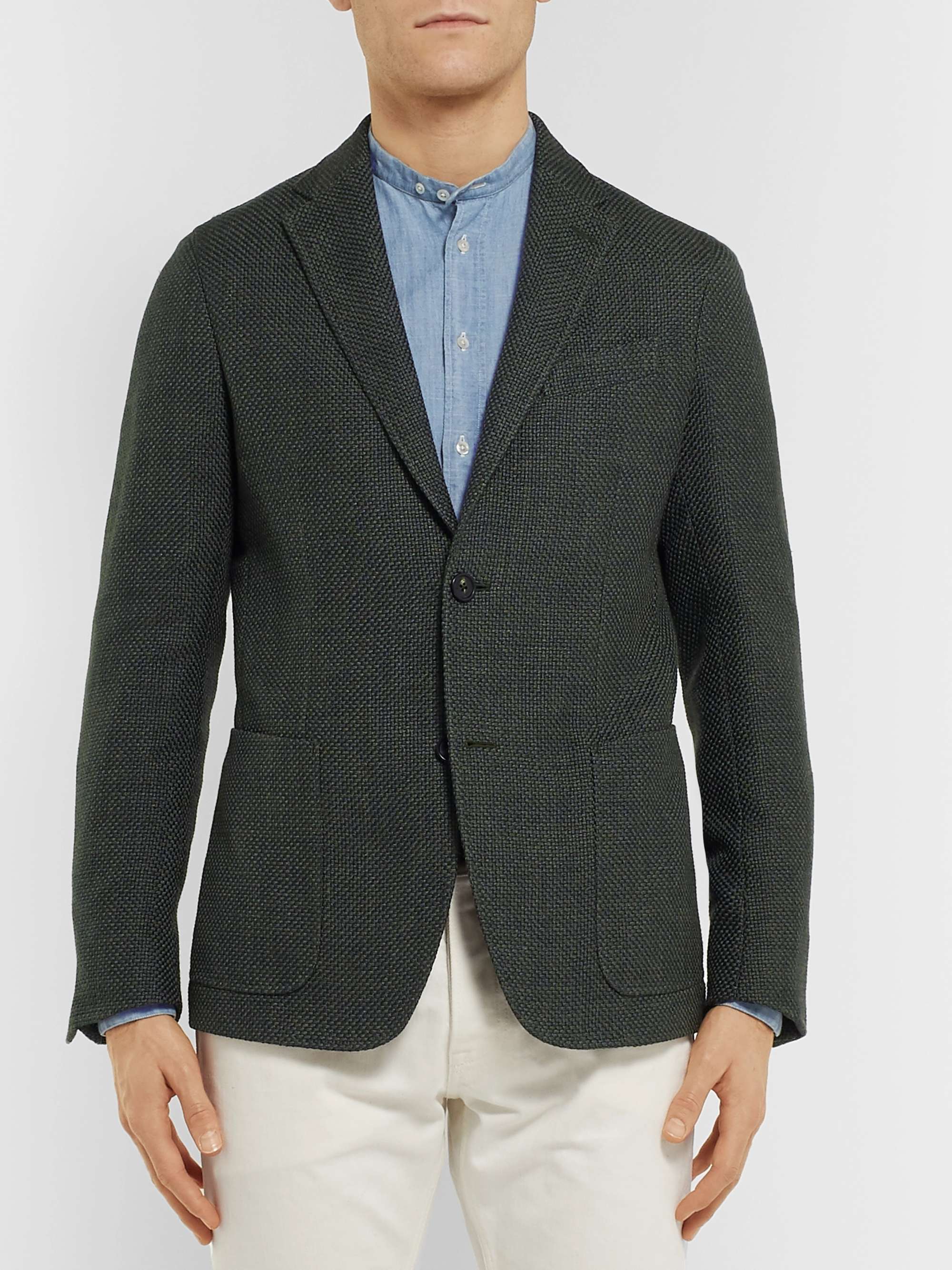 ZEGNA Dark-Green Slim-Fit Unstructured Cotton-Blend Blazer