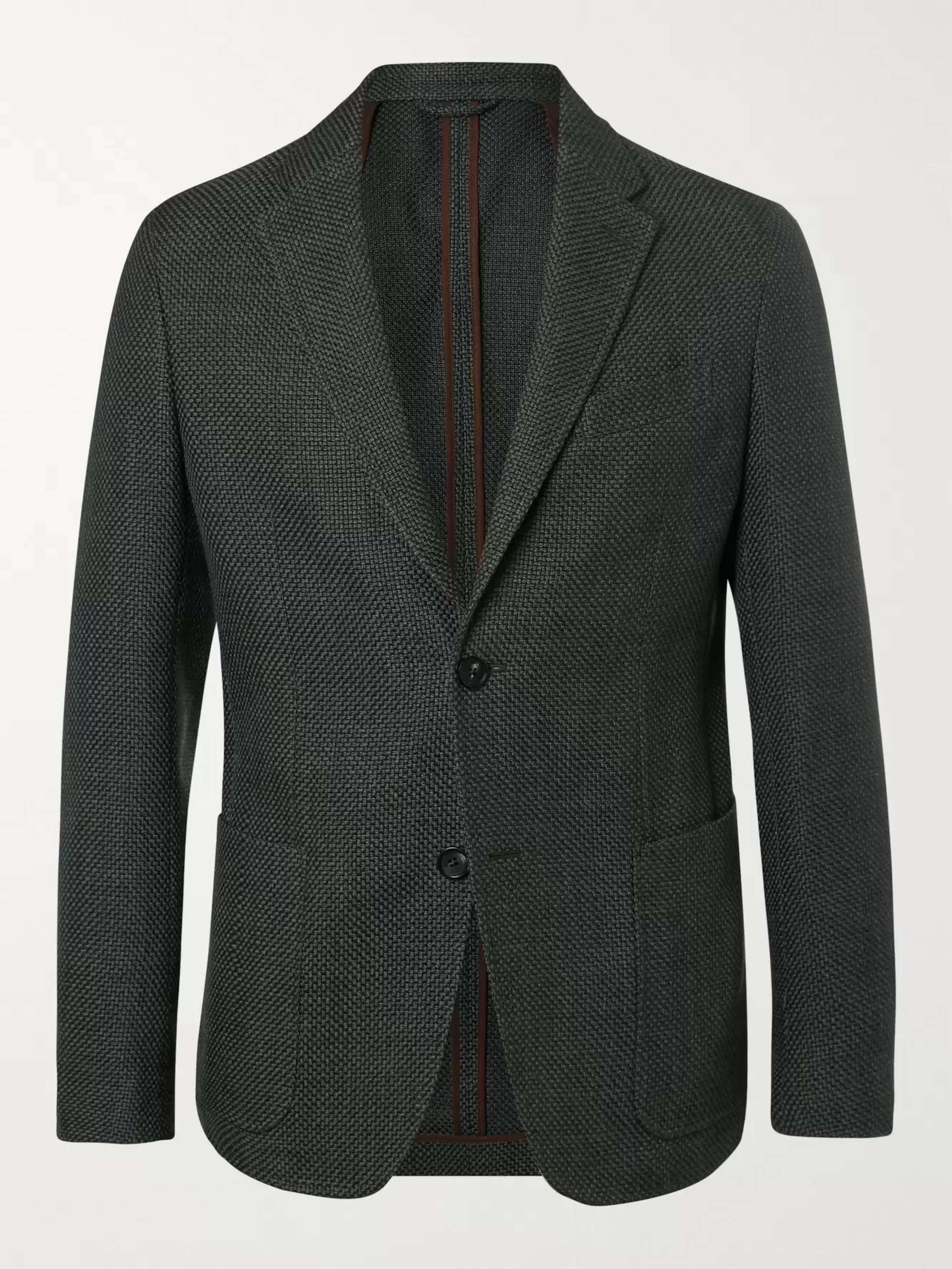 ZEGNA Dark-Green Slim-Fit Unstructured Cotton-Blend Blazer
