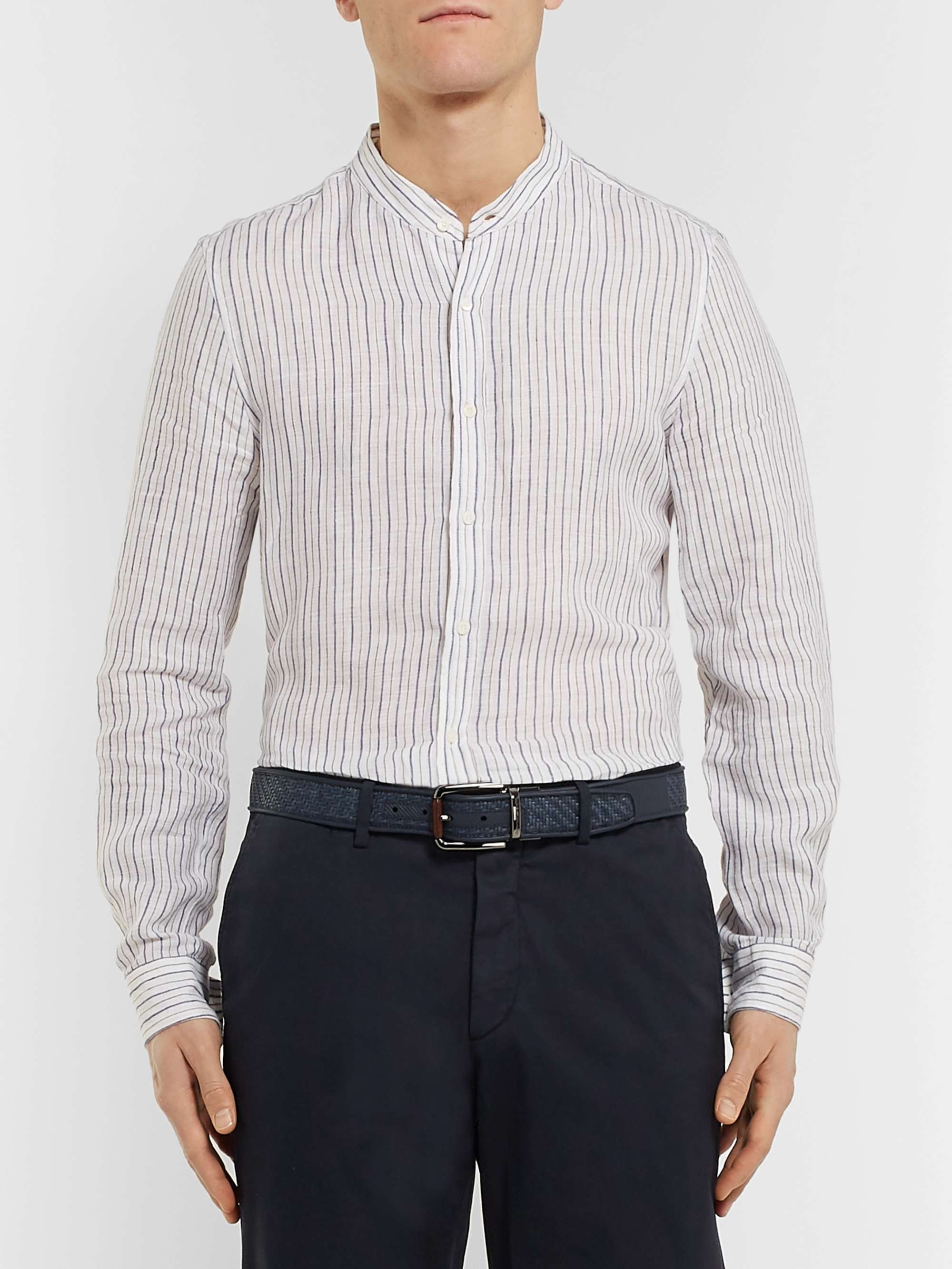 ZEGNA 3.5cm Blue Reversible PelleTessuta Leather Belt