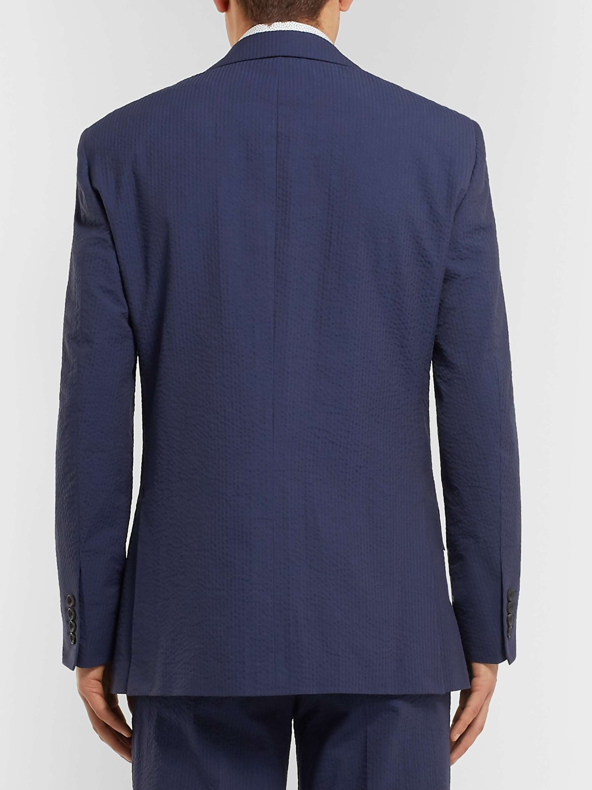 RICHARD JAMES Navy Sheisen Slim-Fit Cotton-Seersucker Suit Jacket